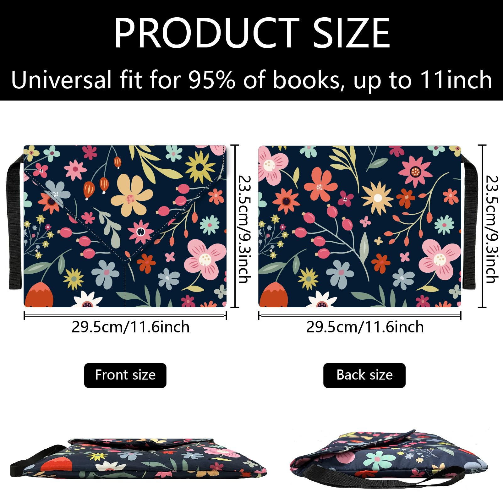 CRASPIRE Flower Book Covers Book Sleeve 11.6 X 9.3 Inch Book Protector for Paperbacks Washable Fabric Cloth Book Cover with Handle and Extra Sleeve Pocket for Book Lovers Classmate Gifts - Image 3