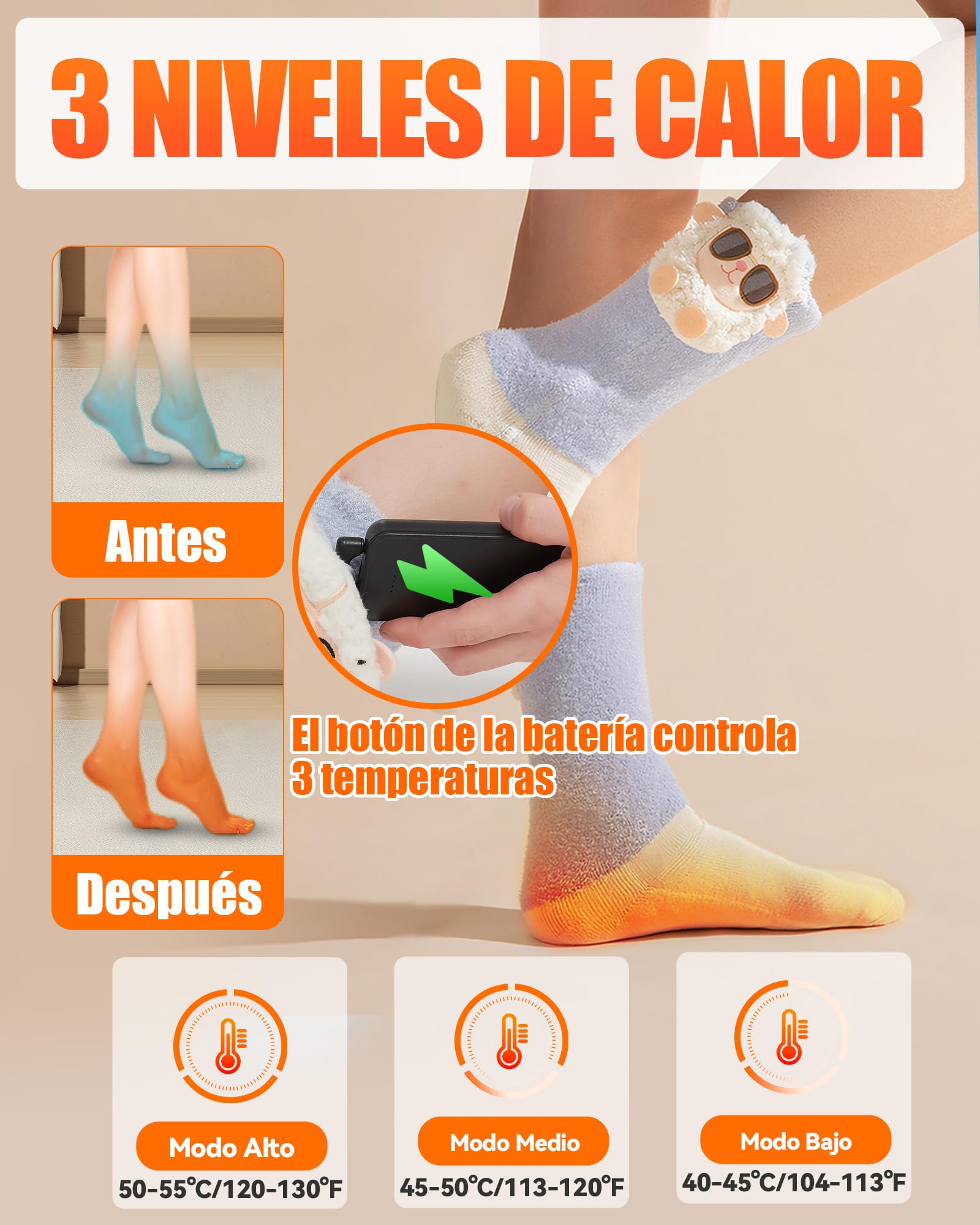 Calcetines Calefactables Mujer – Calcetines Eléctricos y Cómodos con Tecnología de Calefacción Mejorada y Batería 4000mAh, 3 Niveles de Calor para Hogar, Relajación y Uso Diario (No para Esquí)