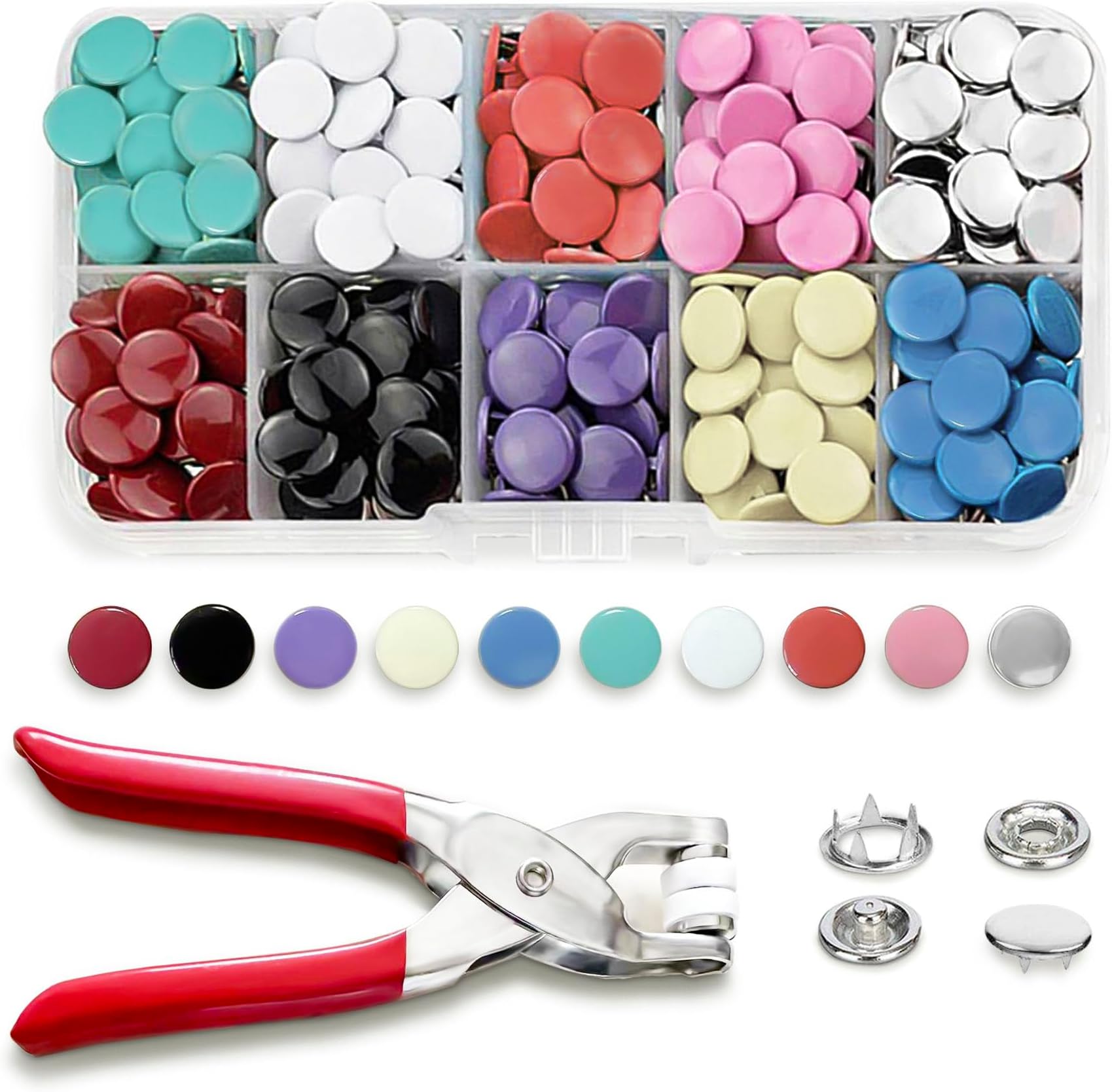 Amazon.com: 200 Sets Snap Fasteners Kit Tool, Yofuly 10 Colors 9.5mm ...