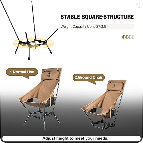 Miniatura 5 de OneTigris Dragonhide - Silla de camping con diseño de almohada, cómoda silla plegable de asiento ampliado, capacidad de 275 libras