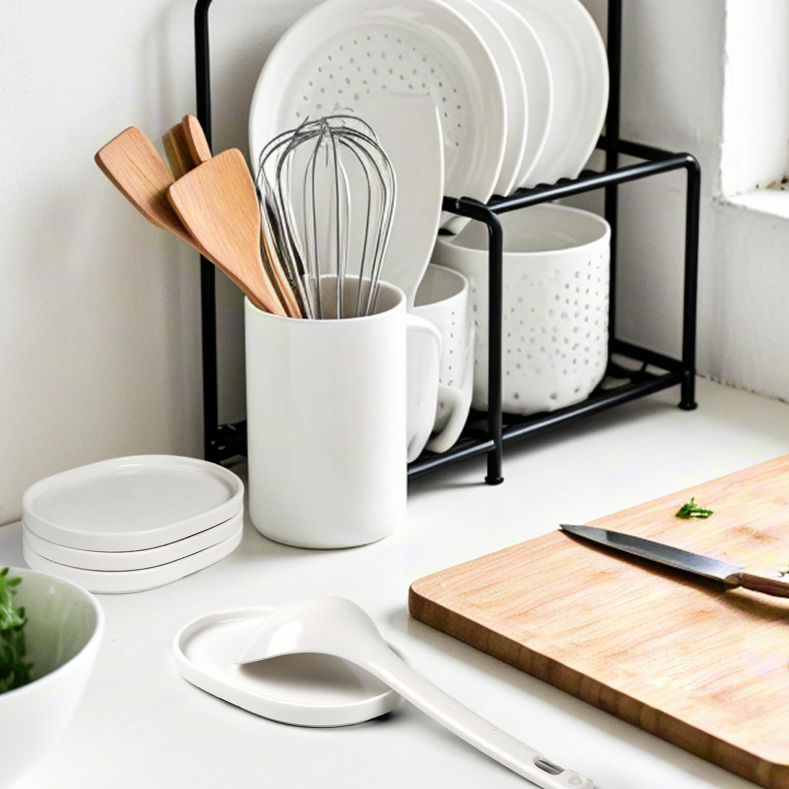 Juego de 4 cucharas de cerámica, soporte para cucharas de cocina de 5.1 pulgadas, para encimera de cocina, soporte de cuchara de cocina para estufa