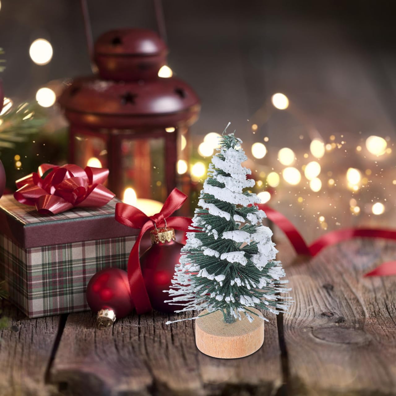 10Pcs Mini Christmas Tree Artificial Pine Tree with Snow Frost Wood Base Home Party Table Decor Christmas Ornaments DIY Craft - Image 9