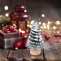 Vista 6 de 10 piezas de mini árbol de Navidad en miniatura de pinos con base de madera, botella de cepillo, árboles de Navidad artificiales, árboles pequeños