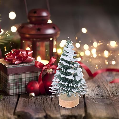 Miniatura 6 de 10 piezas de mini árbol de Navidad en miniatura con base de madera, botella de cepillo, árboles de Navidad artificiales, árboles pequeños para