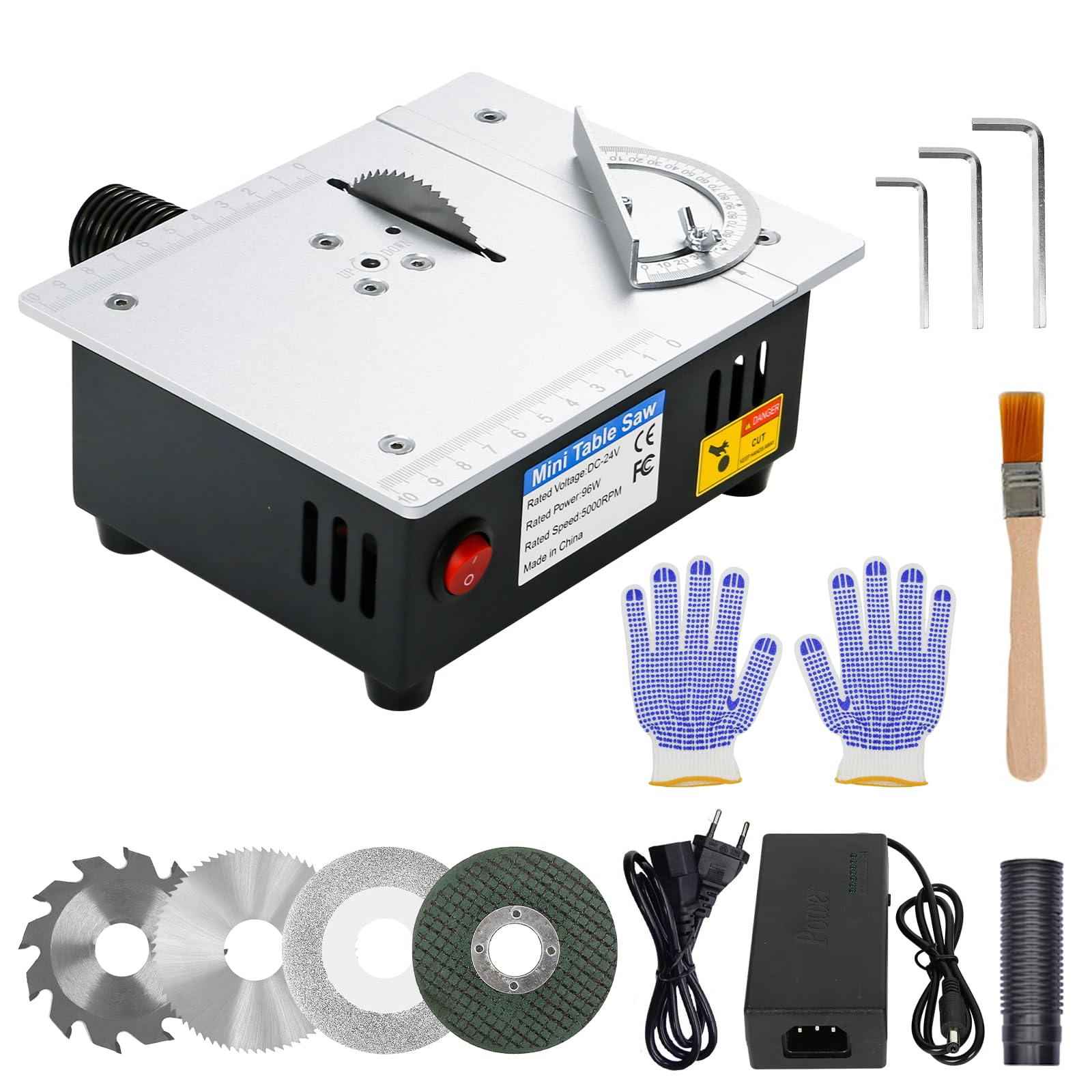 Sierra circular de mesa multifuncional, 96 W, 4 cuchillas, precisión, 7 velocidades, ajustable para bricolaje