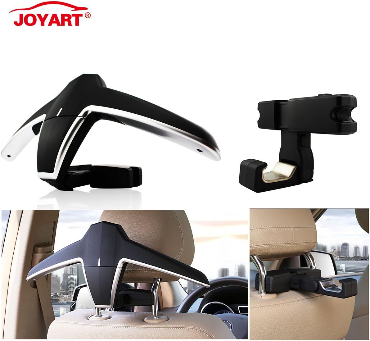 Joyart® Car Back Seat Headrest Coat Hanger and Storage Hooks Vehicle Universal Foldable Multi-Purpose Hanging Holder for Jacket Clothes Handbag Grocery Bag