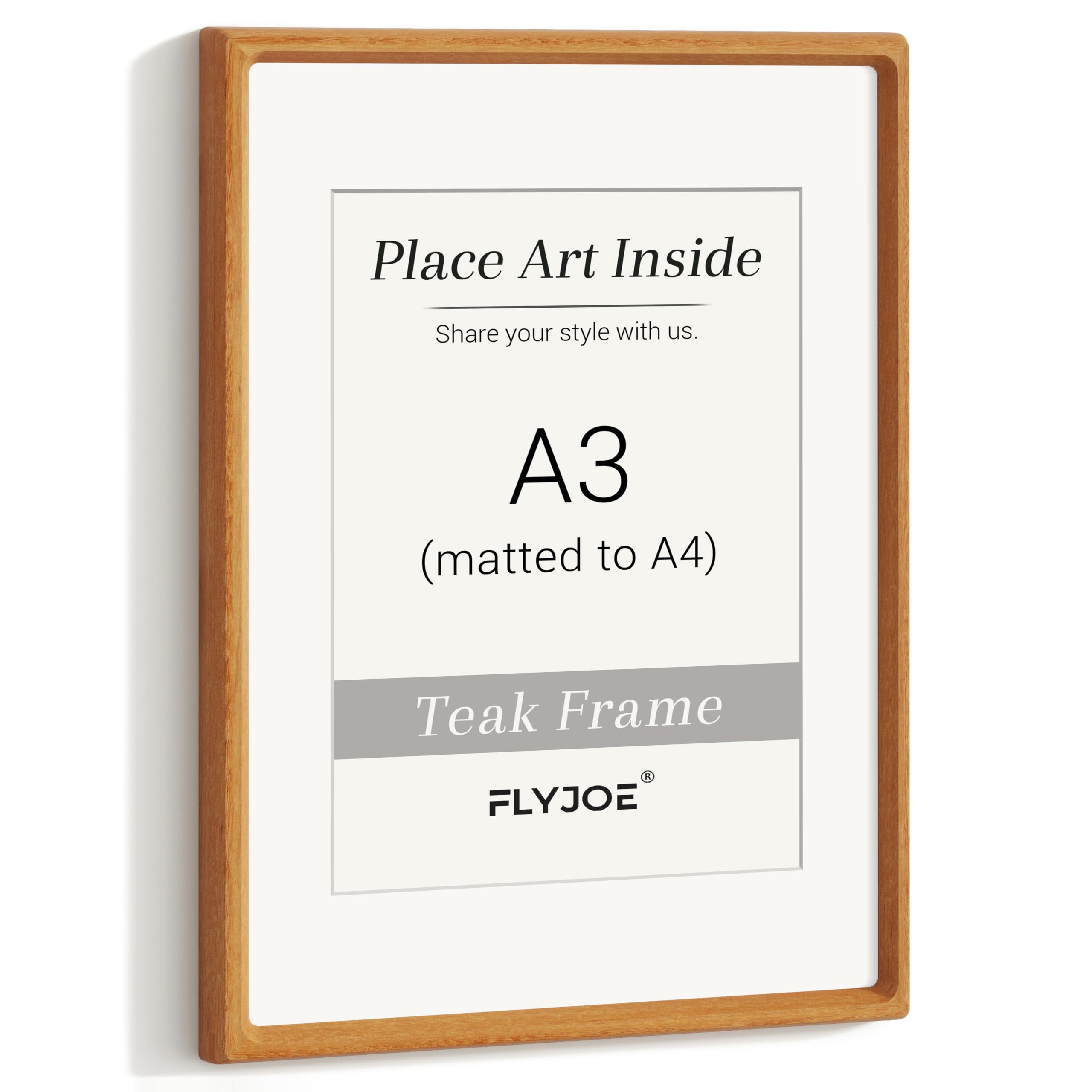 Solid Wood Picture Frame, Tempered Glass, Teak, A3, 1pcs