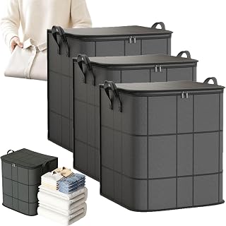 XXL Foldable Storage Bag with Reinforced Handles, 180L Large Capacity Spacious Moving Storage Bin, Zippered Organizer for Quilts, Bedding & Sweaters, Moving Day (3Pack)