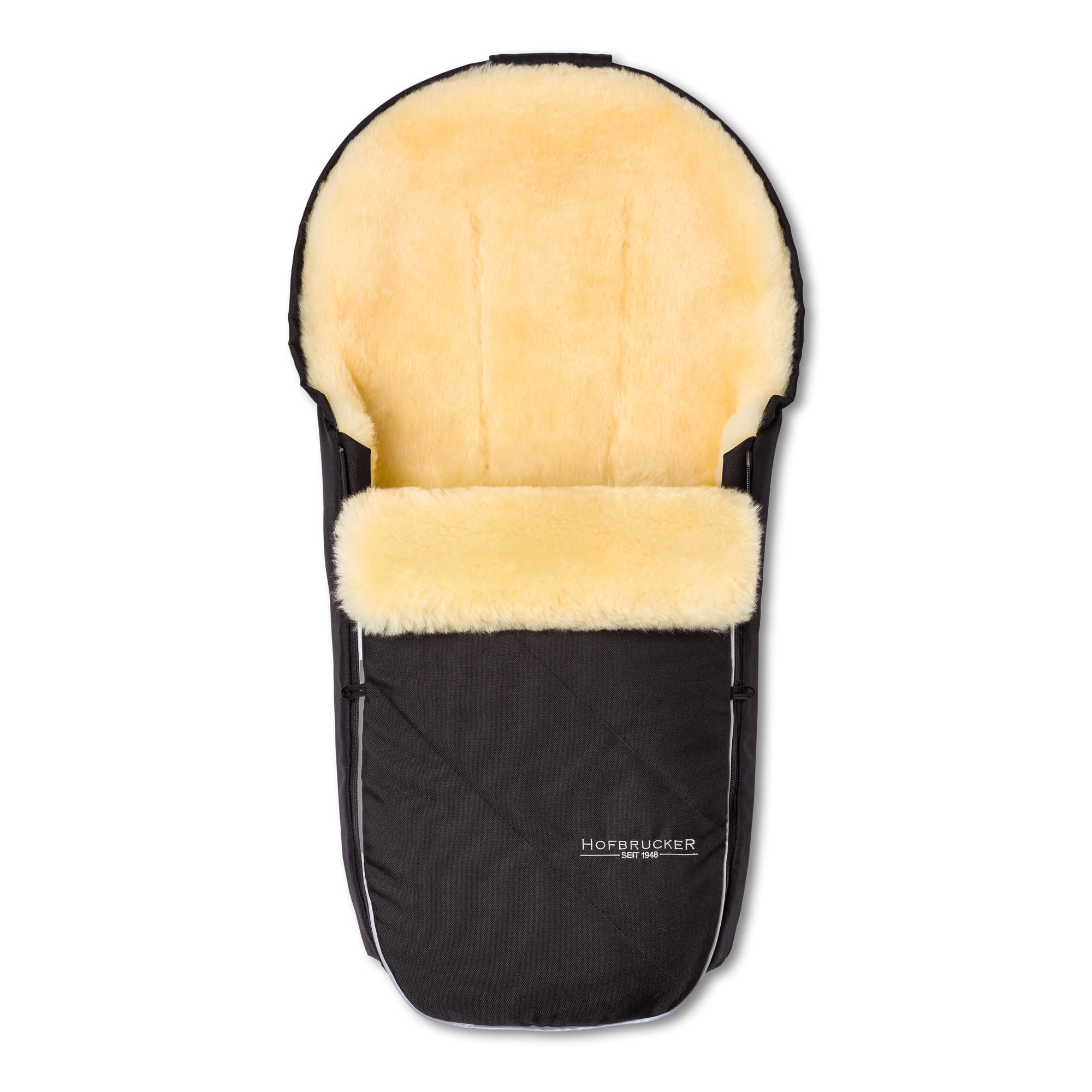 Hofbrucker® Premium Kinderwagen Fußsack Toni für Herbst/Winter/Frühjar aus Lammfell für Kinderwagenwanne & Maxi Cosi 0-10 Monate mit abnehmbaren Deckel Made in Germany (schwarz) | Fußsack für Herbst/Winter/Frühjahr für Kinderwagenwanne & Maxi Cosi ab Gebu