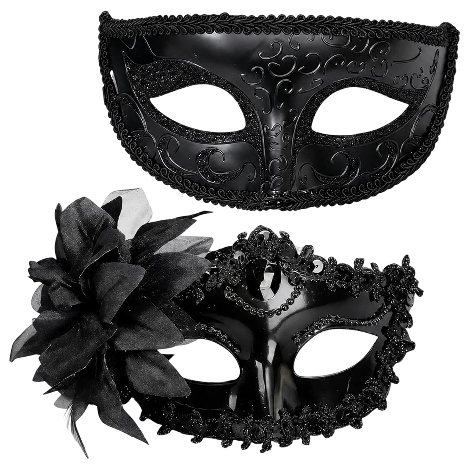RJFUJP 2 Pcs Masquerade Ball Masks, Venetian Style Party Accessories For Costume Events, Elegant Black Masquerade Masks For Couples, Costume Party Masksand Themed Celebrations
