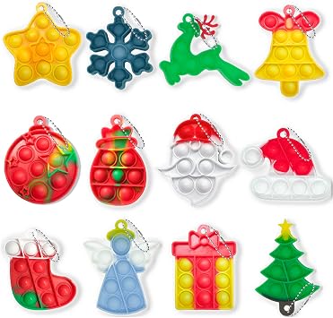 عيد الميلاد ميني دفع البوب لعبة التململ ، لعبة Keychain Bubble Pop Desk ، Fidget Keychain Relieve Anxiety Stress Pop Fidget Toy 12pcs