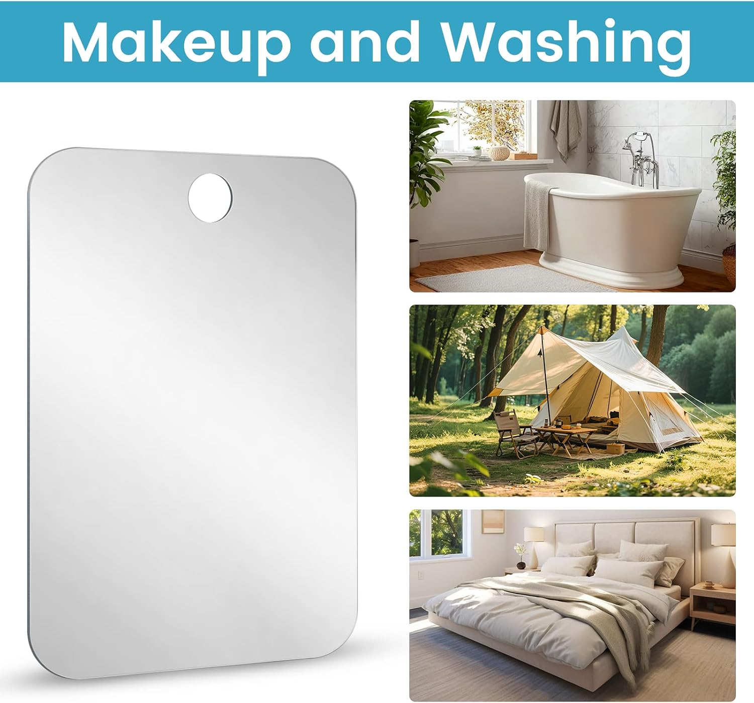 Fogless Shaving Mirror for Shower - Lightweight Acrylic Wall Hanging Mirror with Clear Reflection, Easy to Install and Clean, Portable for Travel, Bathroom, Camping, Bedroom (Medium)