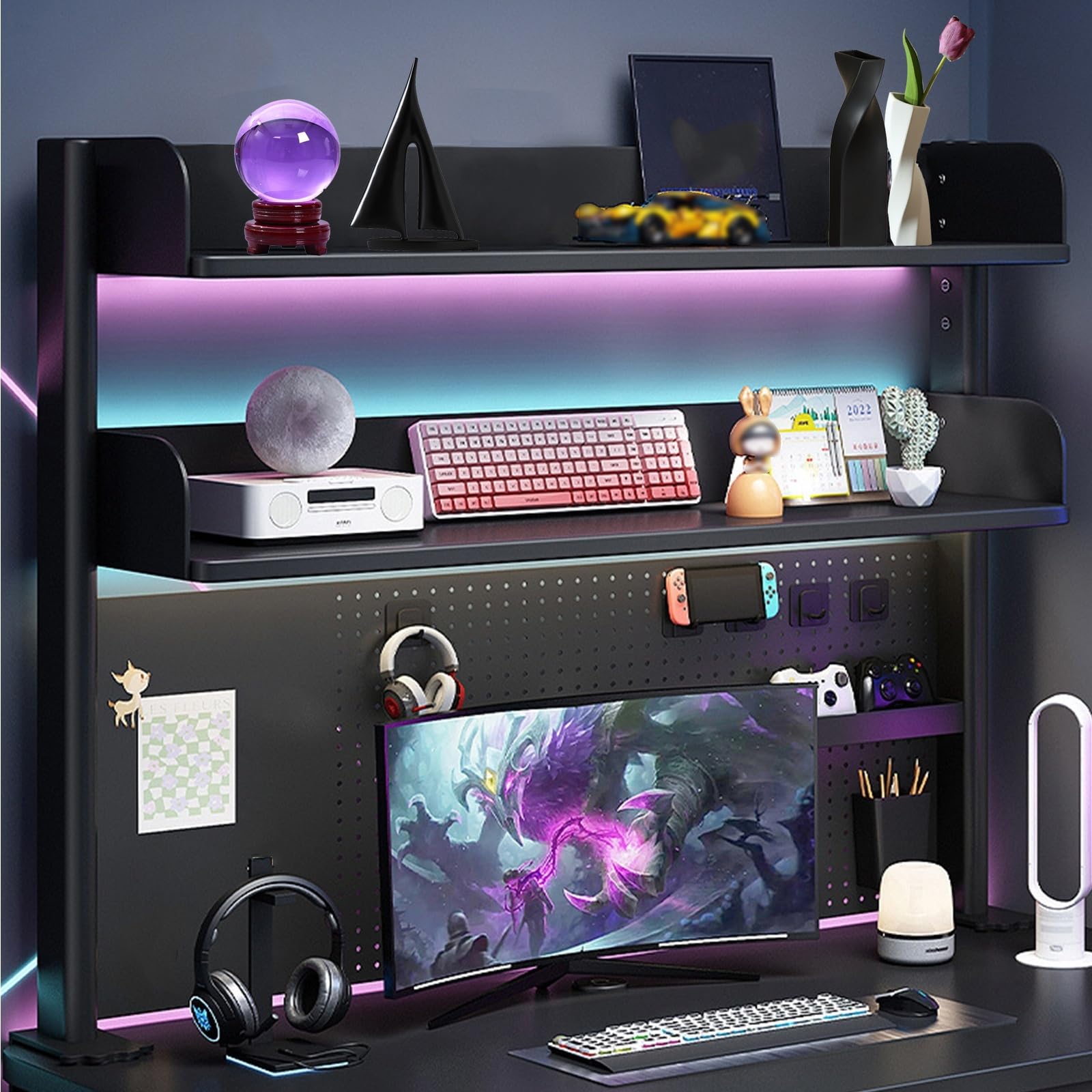 100 cm Scrivania Organizer Mensola Postazione di Lavoro Accessori per Ufficio Gaming Scrivania Nero Morsetto sul Desktop Scaffalature Sistema