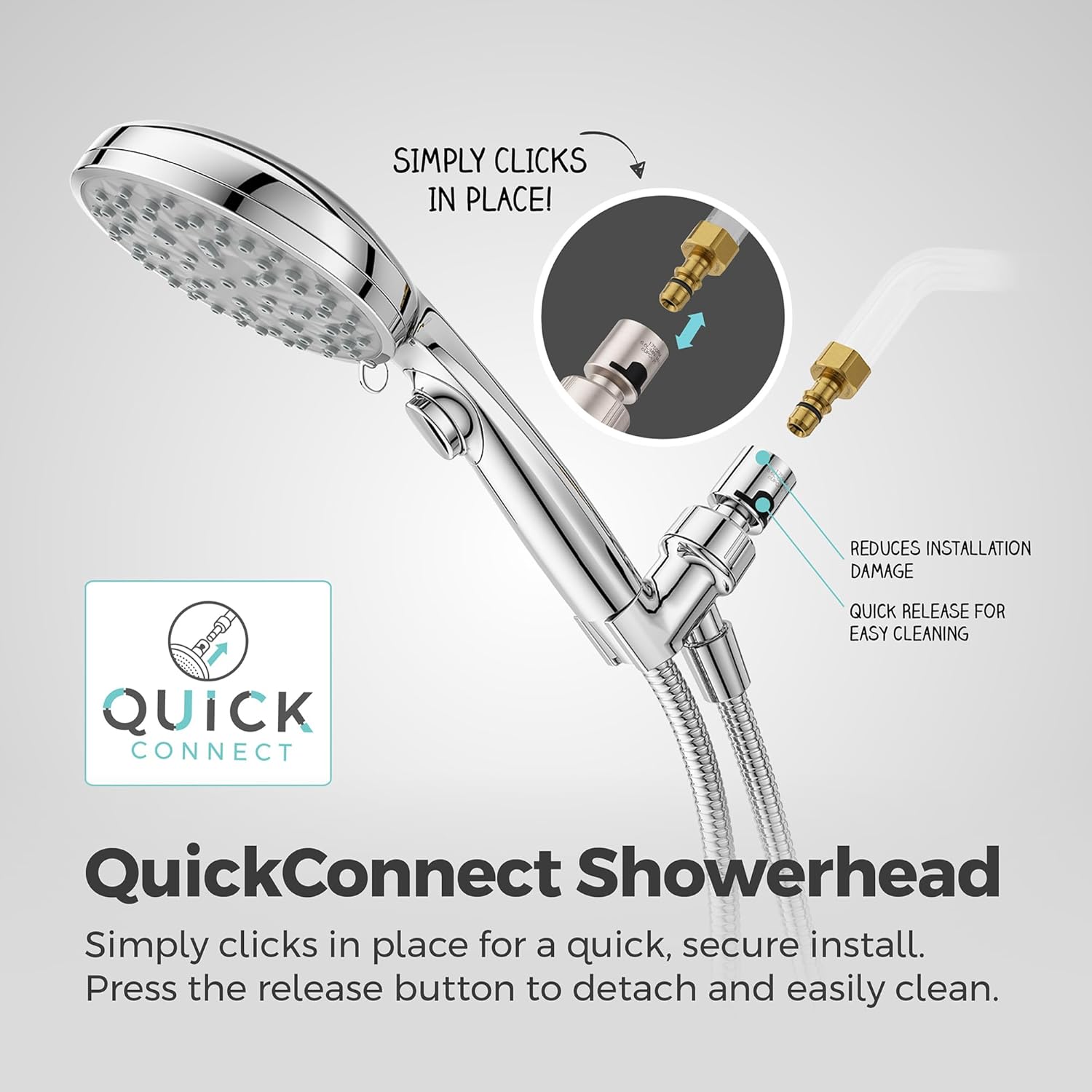 Pfister HydroFuse Handheld Shower Head with QuickConnect Adapter, Hose Included, 6-Function, 1.75 GPM, Polished Chrome Finish, 016WS2HF01QC