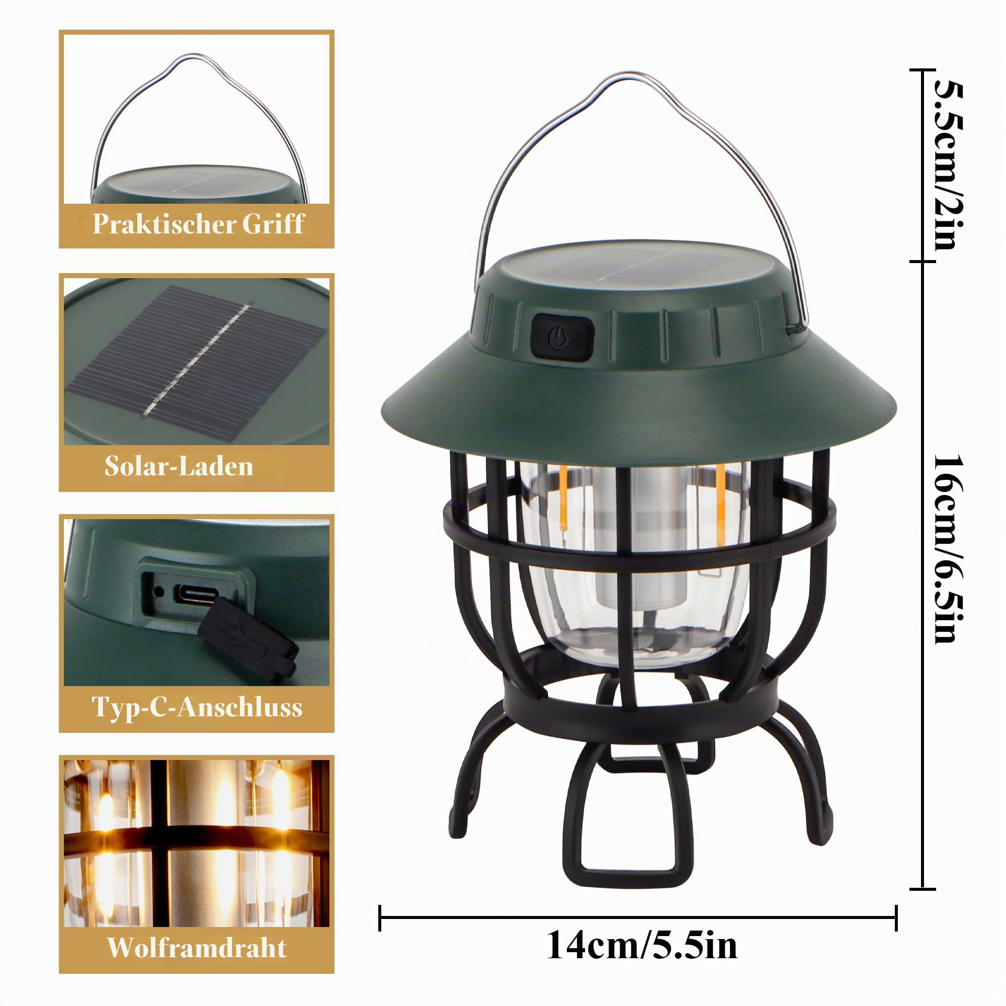 TRIROCKS 2er-Set LED-Solar-Campinglaterne dimmbar wiederaufladbar Laterne IPX3 wasserfest tragbare Notlichter Outdoor-Campinglichter für Camping Zuhause Stromausfall Hurrikan Wandern (Grün)