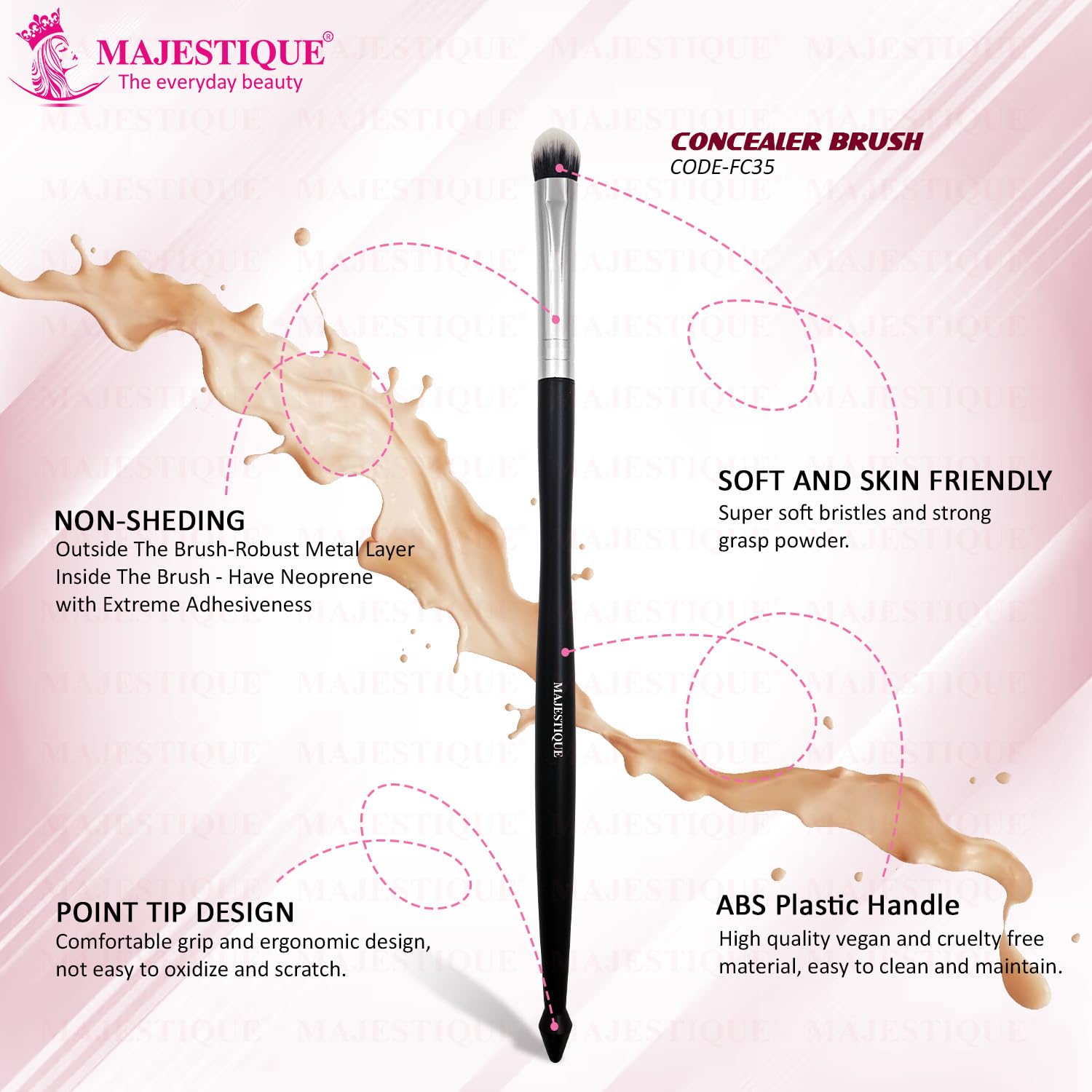 Concealer Makeup Brush By Majestique Professional Cosmetic Make Up Brush for Blending Liquid Cream Full Coverage High Light Brightening - FC35 1