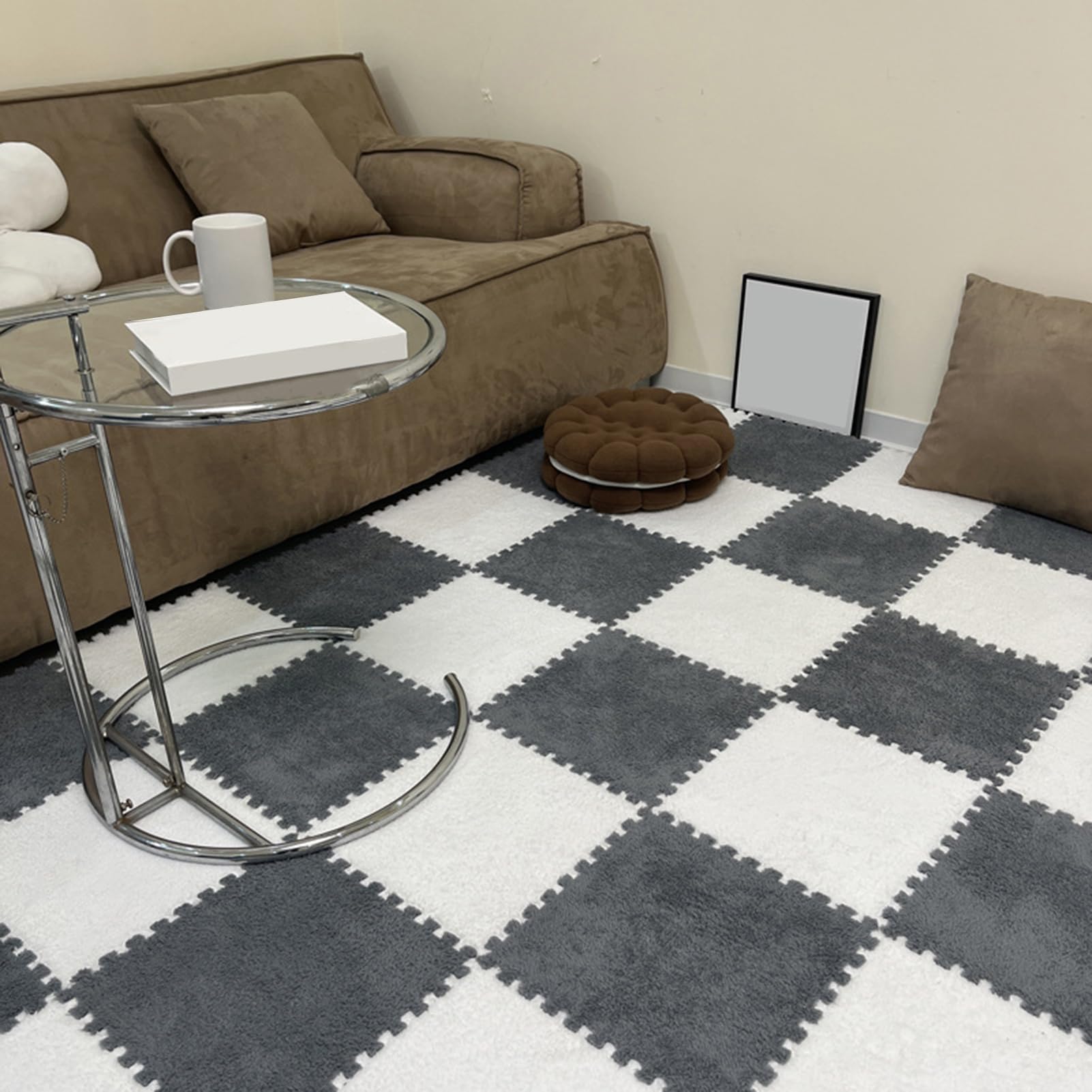 Płytki dywanowe Fluffy, 200 szt. Pluszowa mata podłogowa z pianki, układane płytki 11,8 x, cala, różne grubości, wielokolorowe(Grey,0.39 inch)