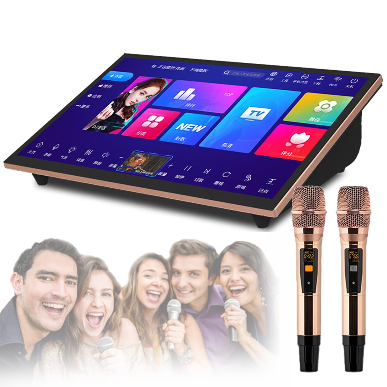 Sistema karaoke portatile con touch screen e microfoni wireless per feste in famiglia, canto e intrattenimento