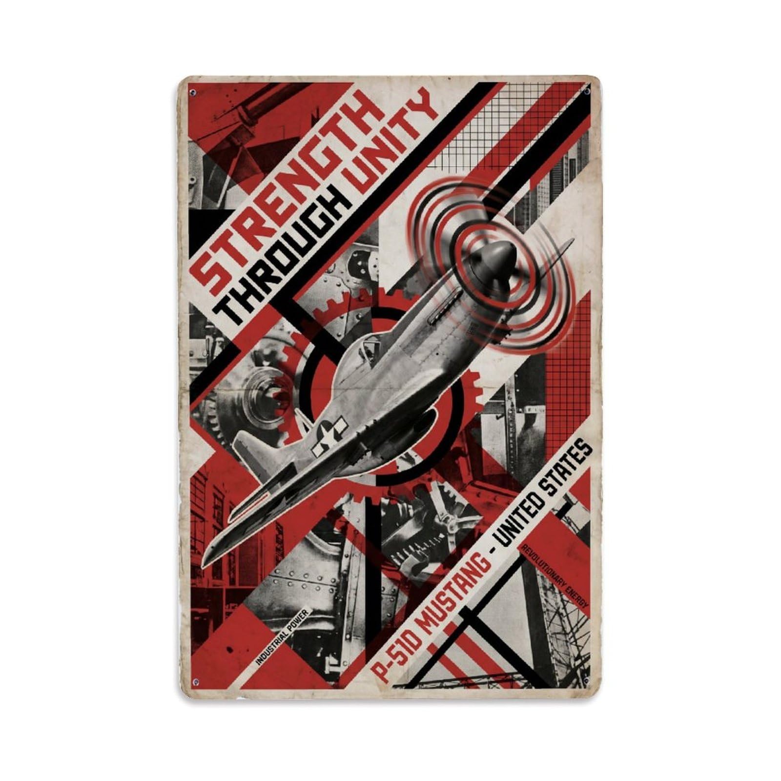 Classic Geometry P-51D Mustang Fighter Aircraft Metal Tin Sign Plaque Wall Decor for Cafe, Man Cave, Club Bar, Office, Home Garden Round Metal Poster 8x12Inch