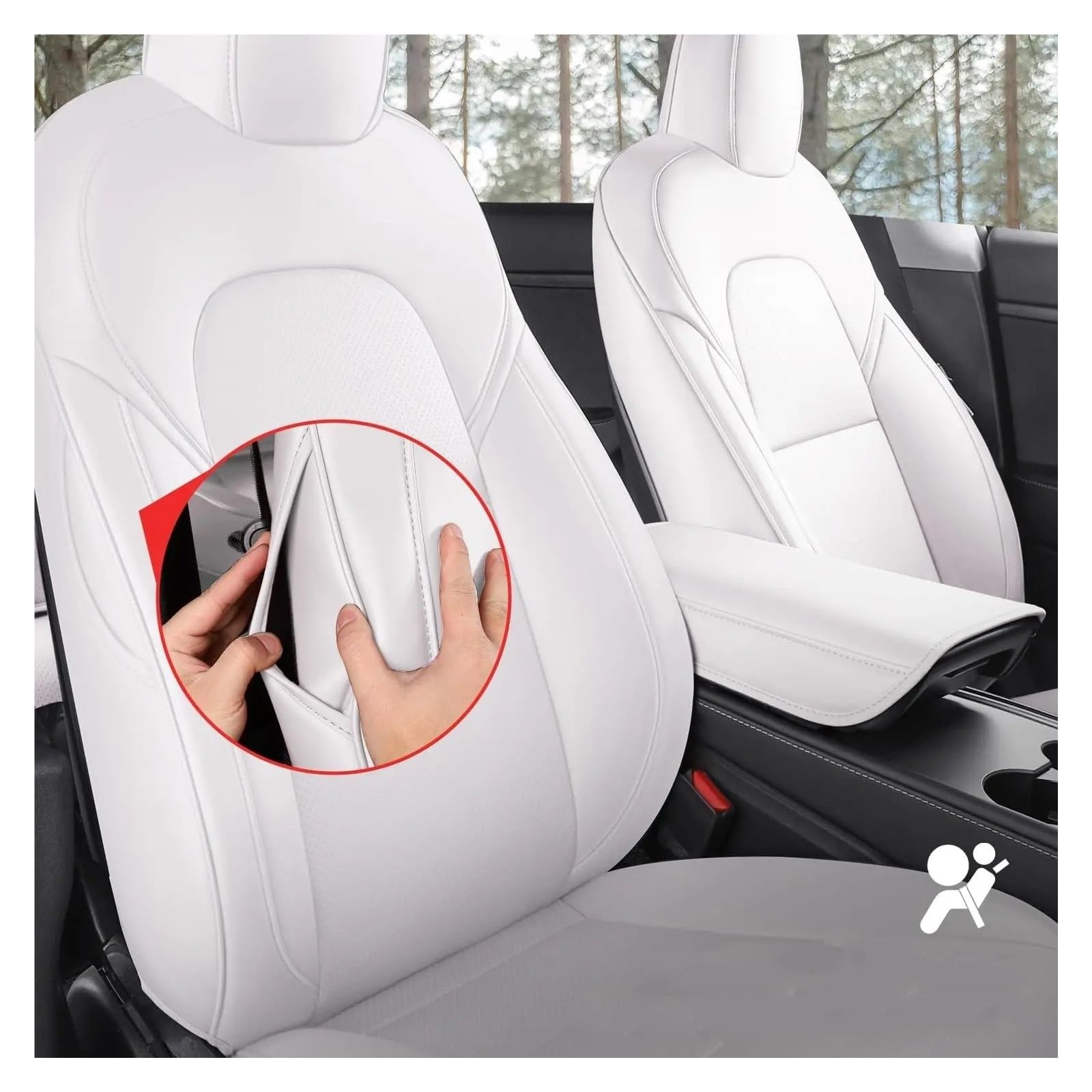 Juegos de funda de asiento Funda Cuero Para Asiento Coche Para Tesla Para Model Y 2020-2024, Protector Cojín, Juego Completo(Blanco)