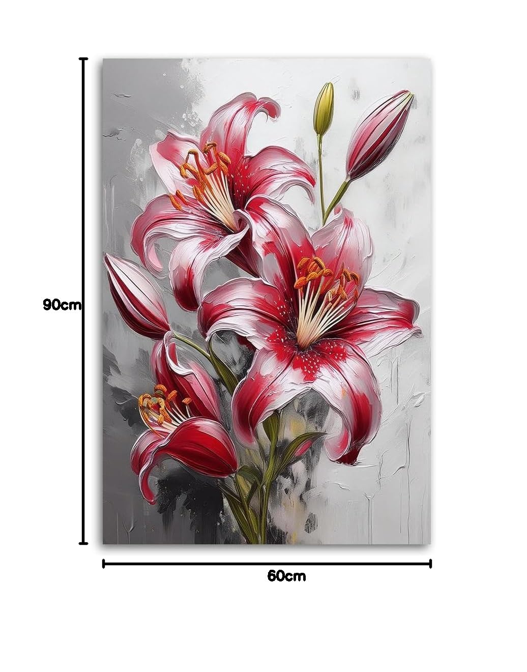 Feeby Bild auf Leinwand - Wandbilder Wohnzimmer Aesthetic - Rot Gemalte Lilien - 60x90 1tlg - Schlafzimmer Wandekoration - Bilder Zimmer - Living Room - Deko Wandbilder - Moderne Bild