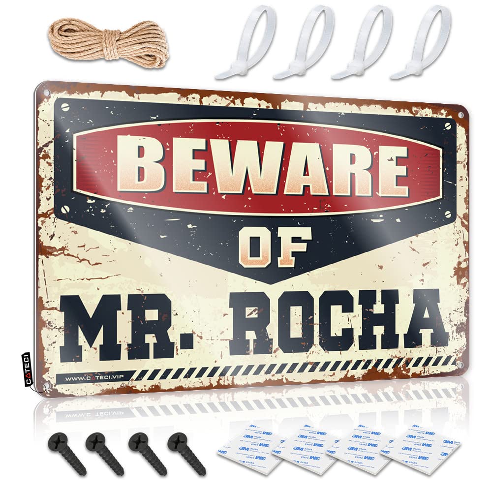 Mwfkkaddb One Color Funny Metal Tin Sign For Bar Beware Of Mr. Rocha Tin Sign Funny Camping Signs Bar Mirrors For Man Cave(30X40cm)