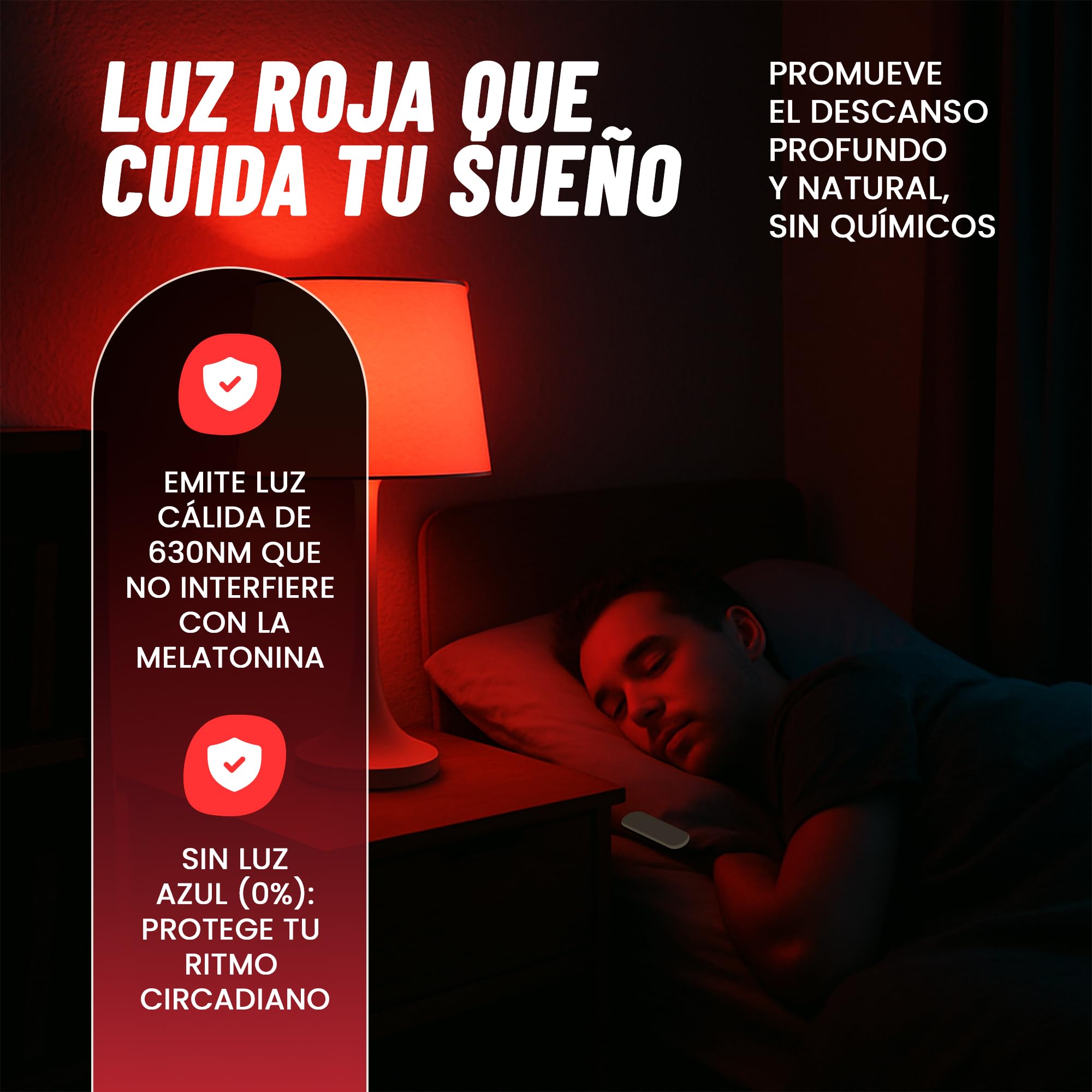 Luz Roja Nocturna Melatonina E27 - Bombillas Led E27 Luz Calida - Bombilla Led para Dormir - Tecnología Flicker Free + 0% Luz Azul - Mejora del Ritmo de Descanso e Ideal para Leer.