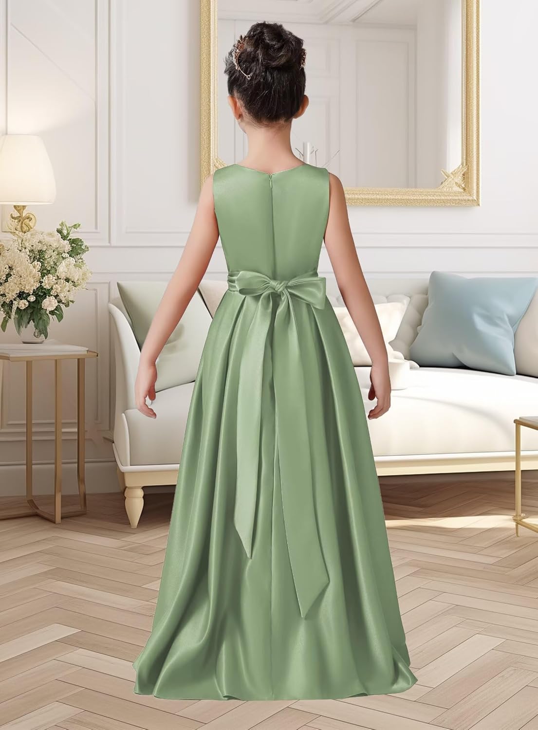 dideyttawl Satin Hi-Lo Formal Dress for Girls 4-16 Sleeveless A Line Quinceanera Dresses Flower Girl Dresses for Wedding - Image 3