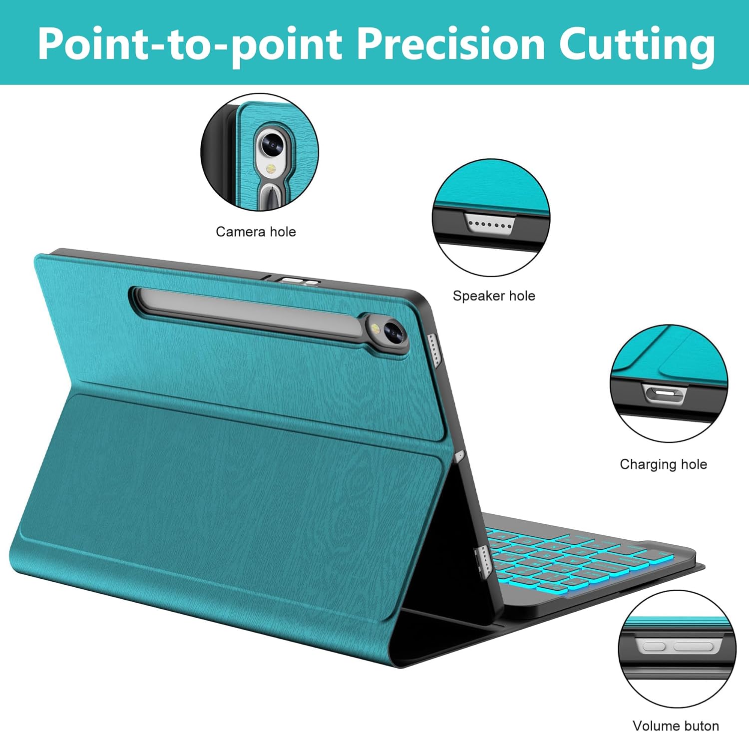 FARYODI for Galaxy Tab S10 FE Case with Keyboard, Detachable Wireless Bluetooth Keyboard, 7 Colors Backlit, Smart Folio Cover with S Pen Holder for Samsung Galaxy Tab S9 FE 10.9”/S9 11 Inch, Blue