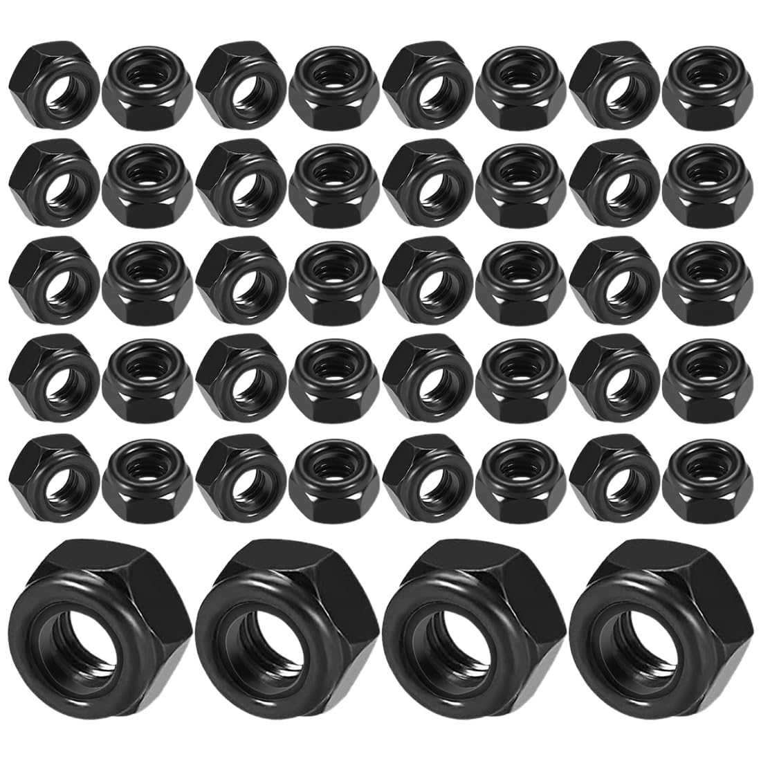 WeddHuis 50 Pezzi Dadi Autobloccanti M6 Dadi di Sicurezza Esagonali Metrici in Acciaio Inox (M6) (Nero)
