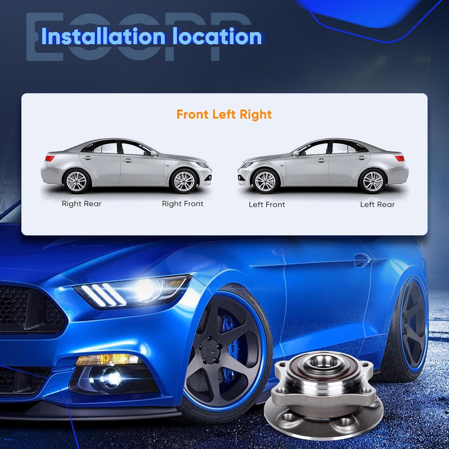 ECCPP Replacement for Pair of 2 New Complete Front Wheel Hub Bearing Assembly 5 Lugs w/ABS for VOLVO S60 S80 V70 XC70 1999-2009 513194 x2