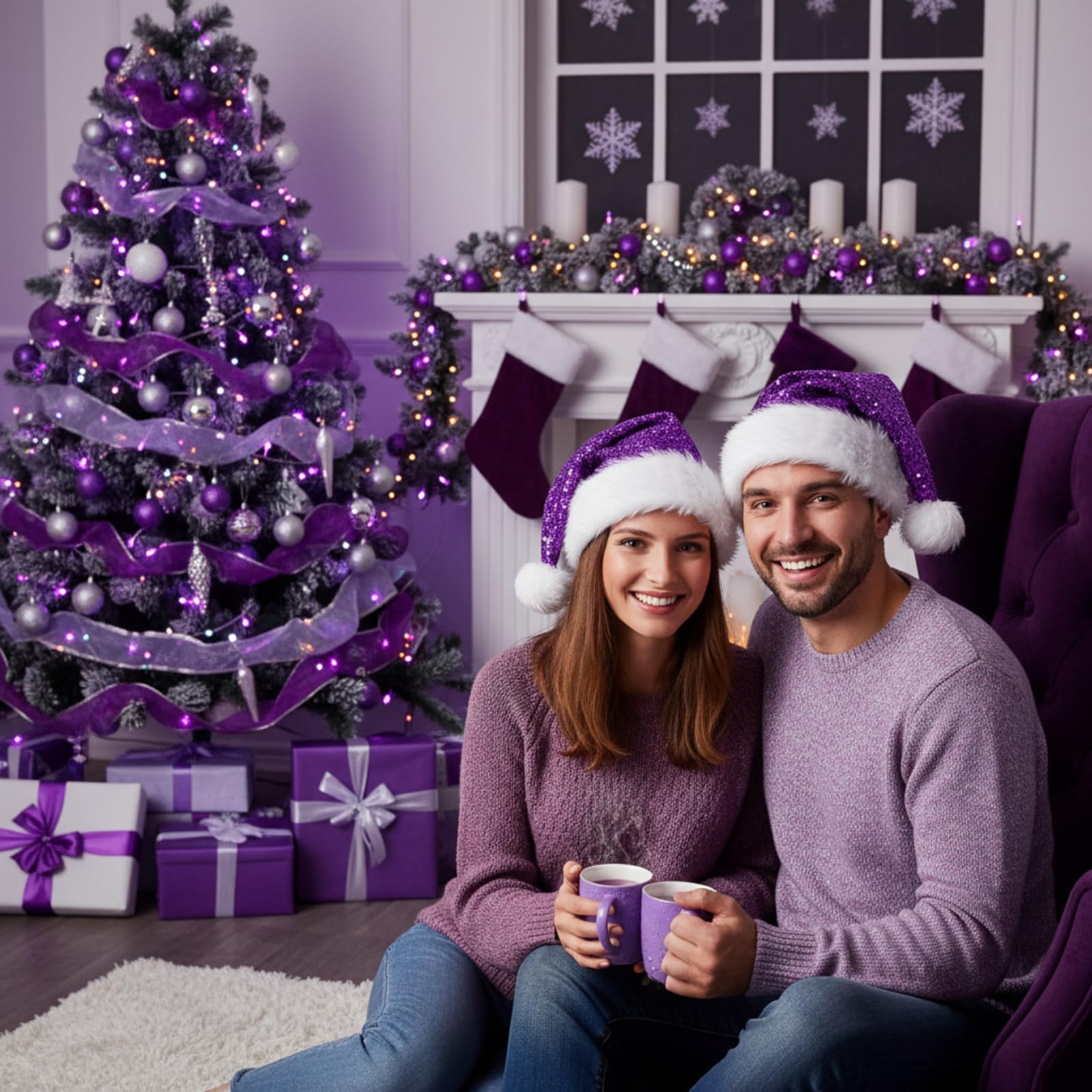 SATINIOR Lot de 2 chapeaux de Père Noël unisexe en tissu avec doublure confortable et bord en peluche pour adulte