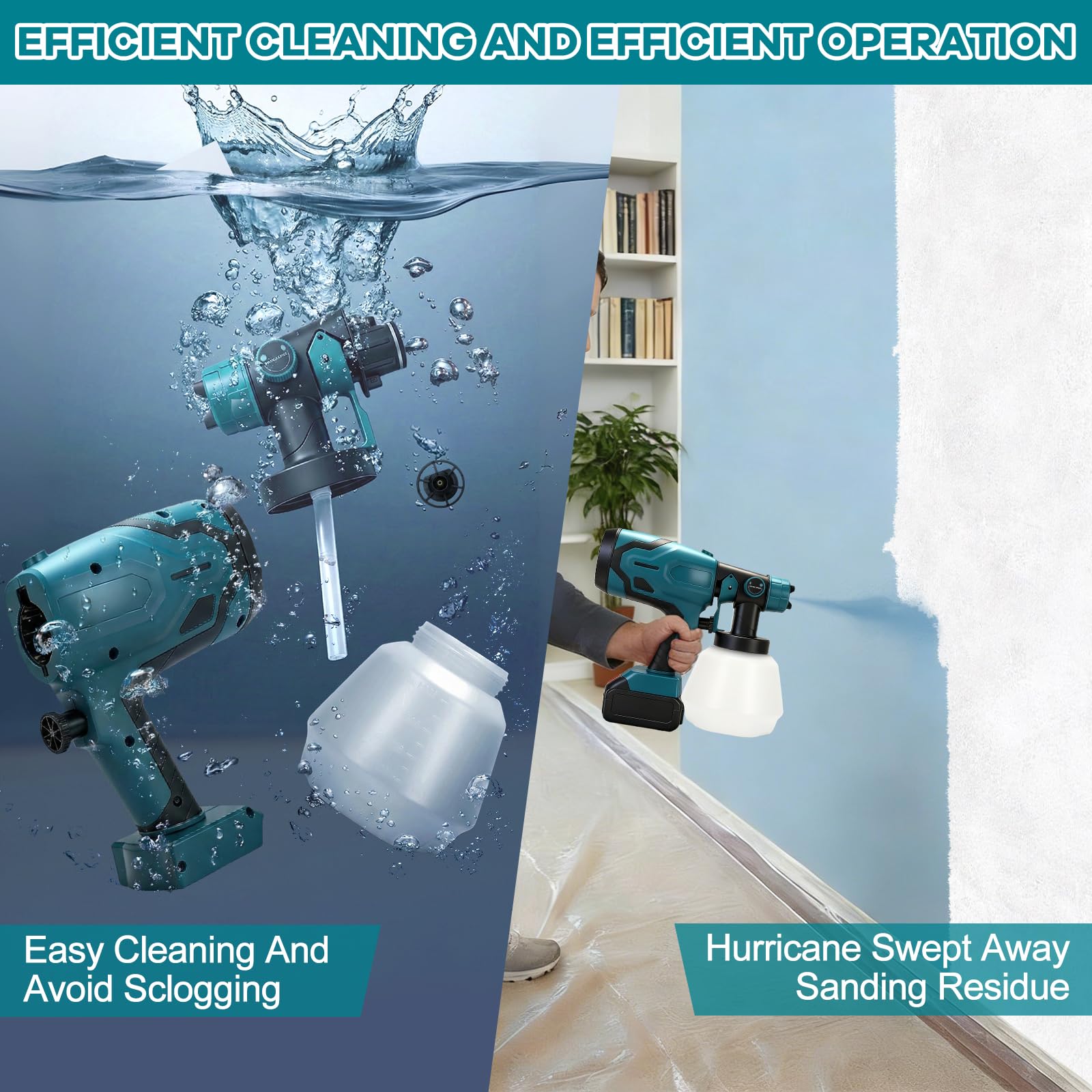 Pistola Pintura Compatible con Makita 18 V batería, HVLP Pistola de Pintura Electrica, depósito de 1000 ml,con 4 boquillas, Flujo Ajustable para Vallas, Paredes, Techos (no Batería)