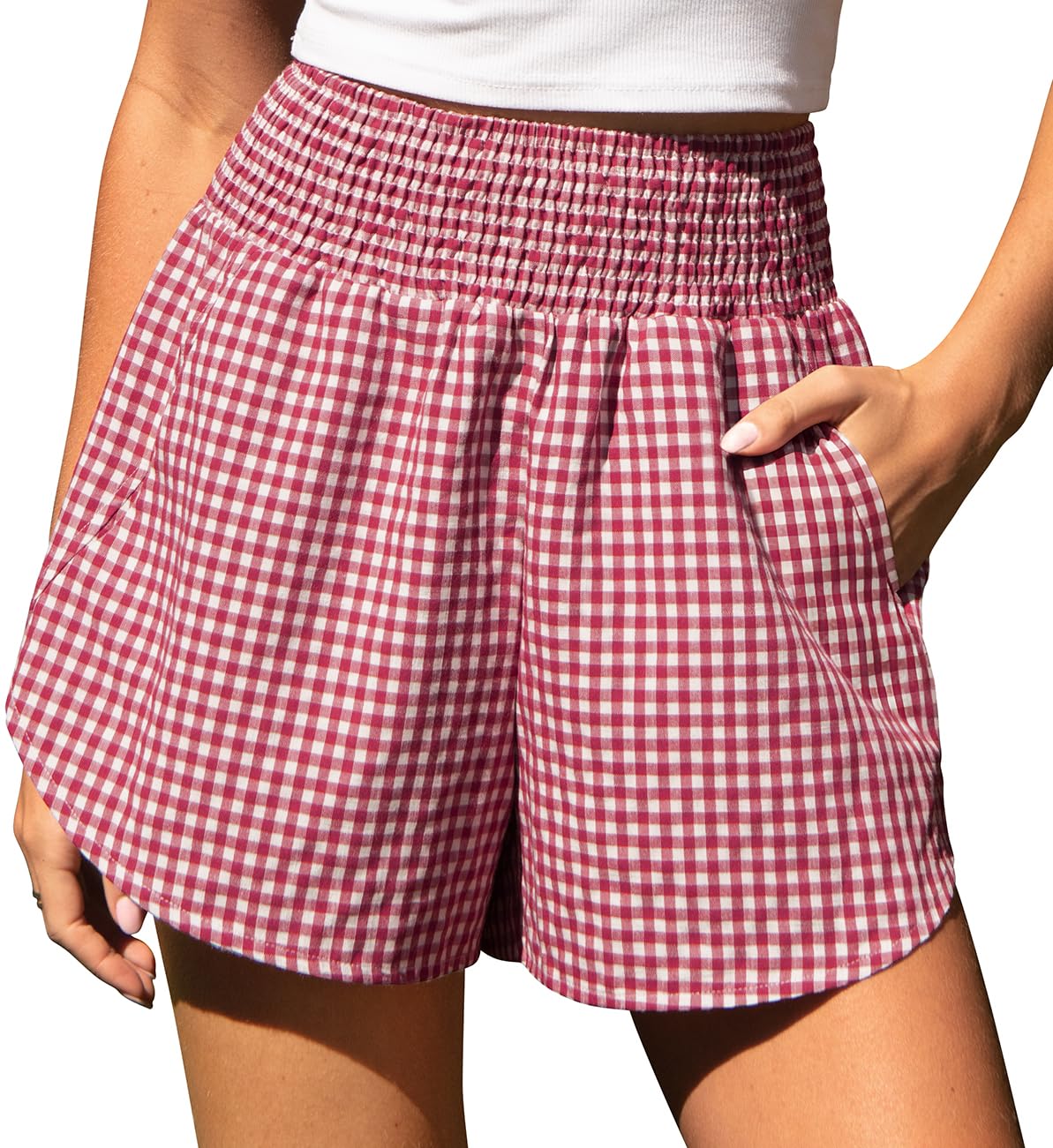 Womens Gingham Lounge Shorts High Waisted Summer Pajama Beach Casual Loose Fit Summer Shorts with Pockets-image-39