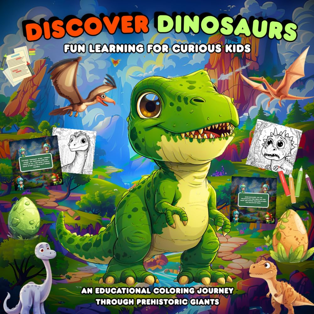 Discover Dinosaurs Fun Learning for Curious Kids: An Educational Coloring Journey Through Prehistoric Giants