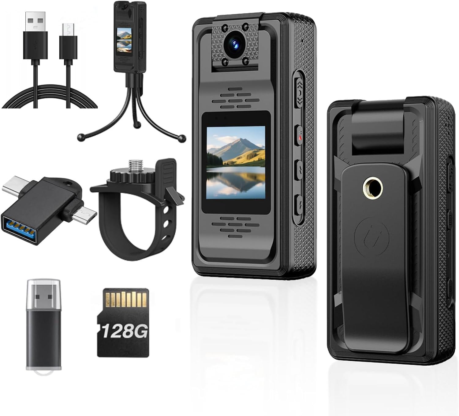 2K HD Body Camera with Audio and Video Recording, 128GB Mini Body Camera with 180° Rotating Lens, 10HR Battery & Night Vision, Wearable Bodycam for Cycling, Traveling, Vlogging, Police Law Enforcement