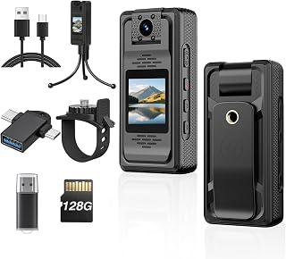 2K HD Body Camera with Audio and Video Recording, 128GB Mini Body Camera with 180° Rotating Lens, 10HR Battery & Night Vision, Wearable Bodycam for Cycling, Traveling, Vlogging, Police Law Enforcement