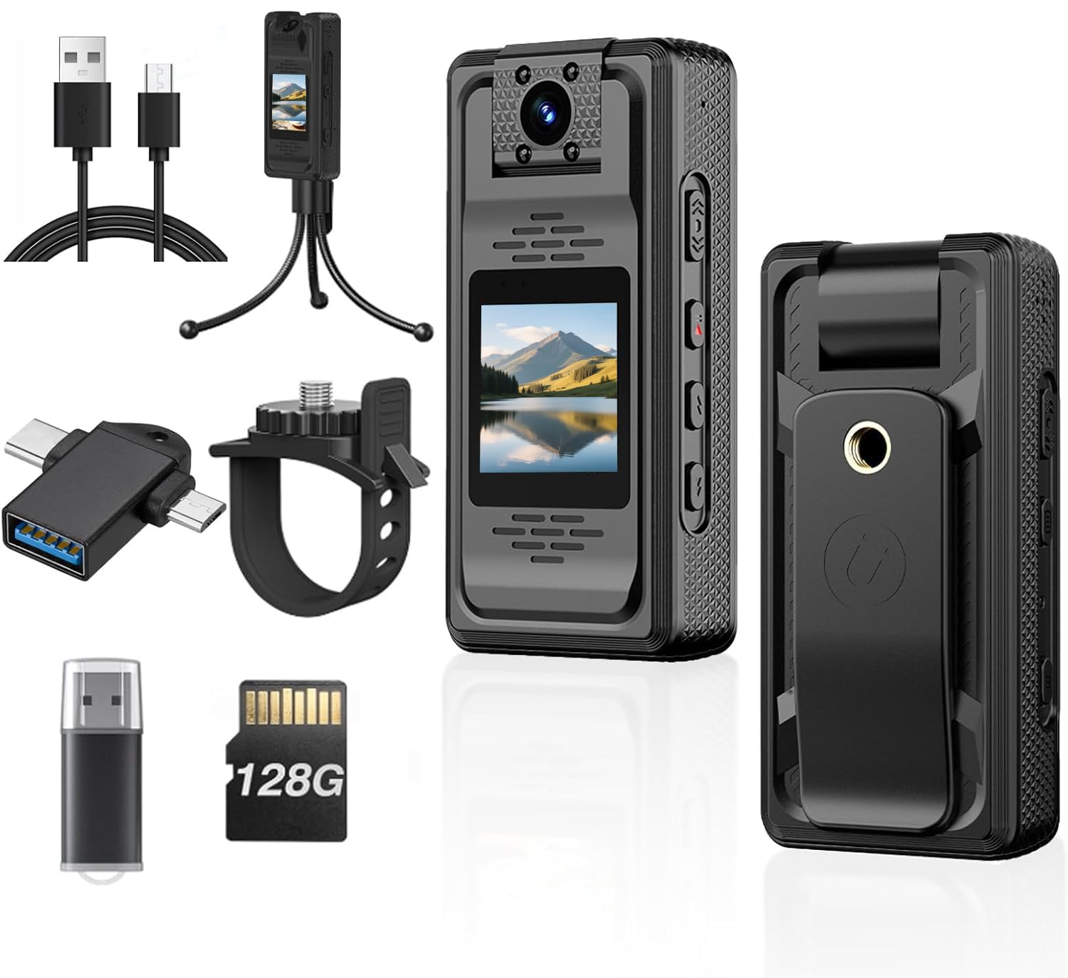 2K HD Body Camera with Audio and Video Recording, 128GB Mini Body Camera with 180° Rotating Lens, 10HR Battery & Night Vision, Wearable Bodycam for Cycling, Traveling, Vlogging, Police Law Enforcement-image-7