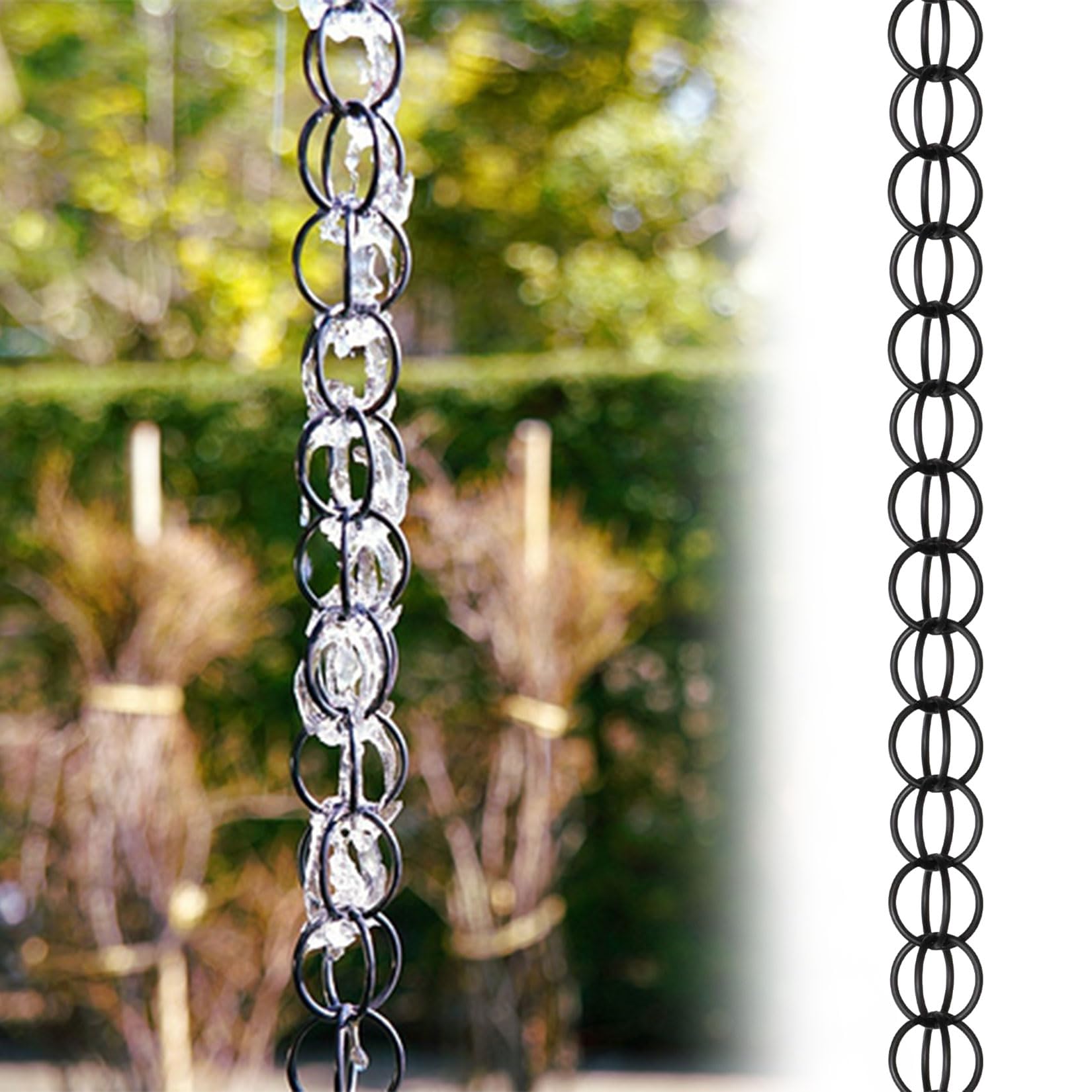 WEKONUMEX Rain Chains for Gutters, Rain Chain For Gutter Water Collection Garden Patio Gazebo Multicolor 1-10m(Black,2.2m(7.3ft))