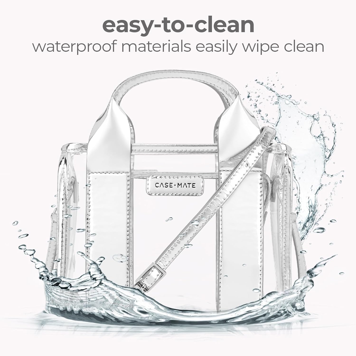 Case-Mate Jelly Stadium Bag for Women - Clear Tote Bag for Stadium Events - Silver Chrome/Clear Mini Purse with Crossbody Strap - Water-Resistant Tote Handbags for Keys, Phone, Wallet & Sunglasses