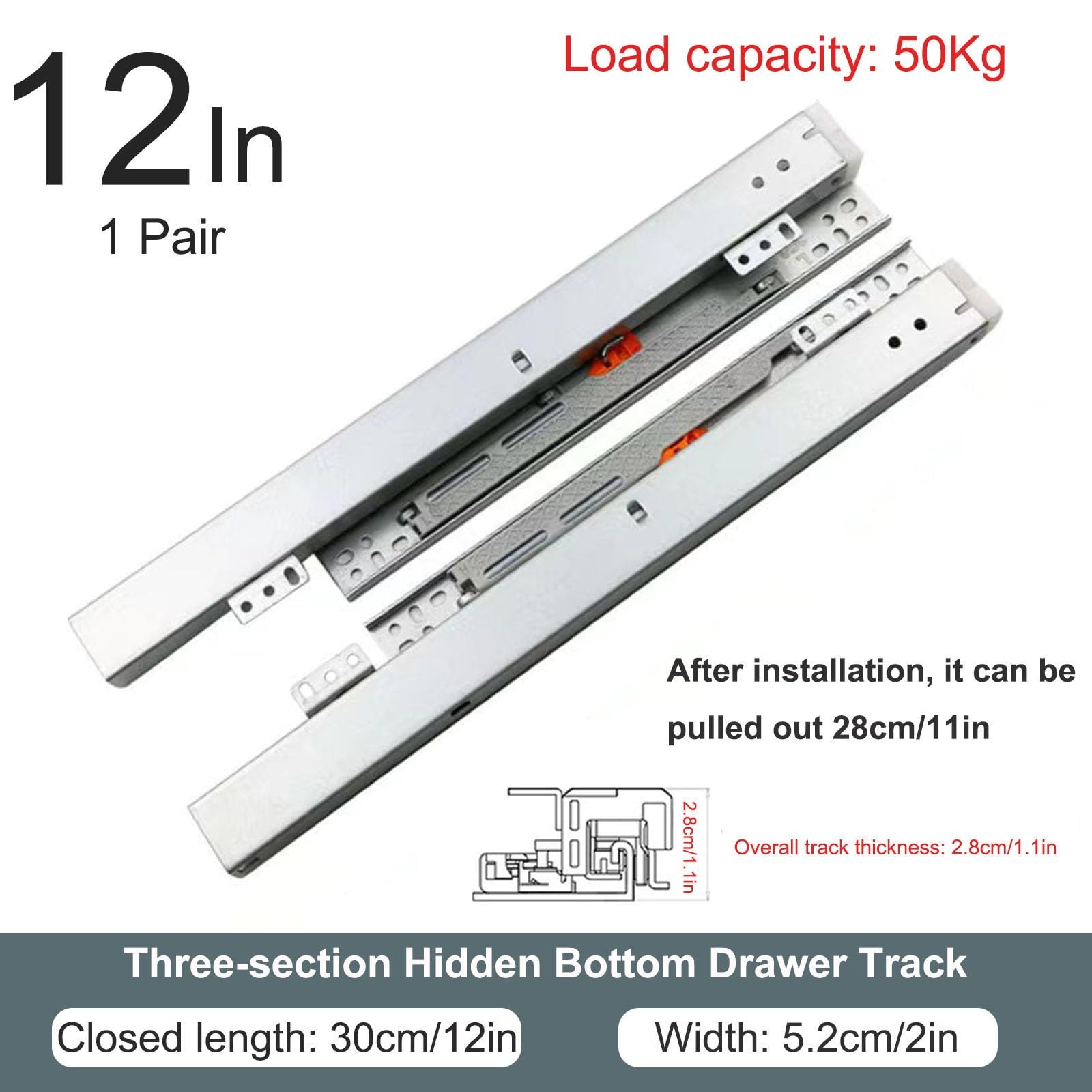 Full Extension Cabinet Drawer Kit 1 Pair Soft Close Bottom Mount Drawer ...