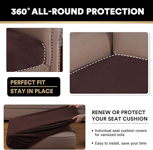 Miniatura 7 de PrinceDeco Fundas de cojín de terciopelo para asiento de sofá seccional, funda de cojín para cojines individuales, fundas de cojín de asiento de