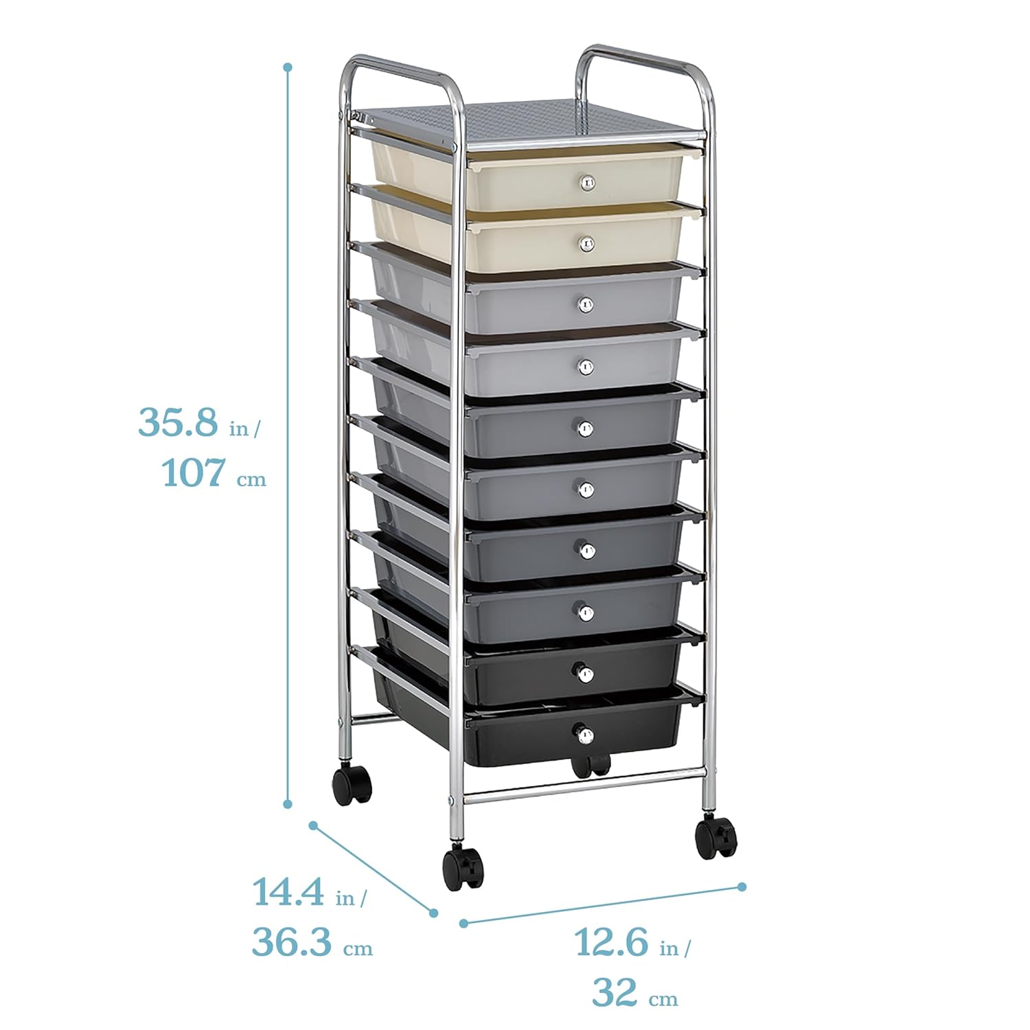 ECR4Kids 10-Drawer Value Mobile Oraganizer, Storage Cart, Grey Ombre