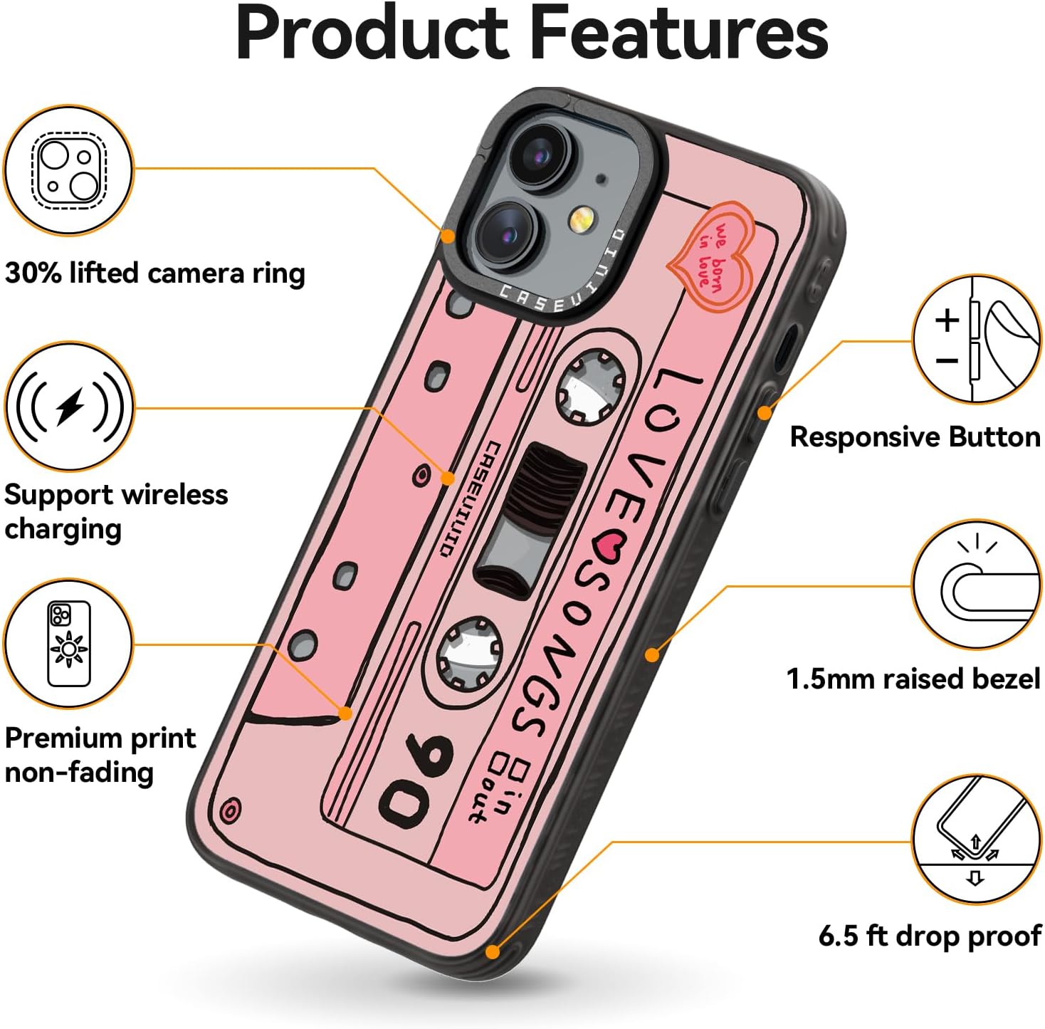 Magnetic for iPhone 12 Magsafe Case Cute Aesthetic - Durable Fashion Funny Phone Case - Girly Cassette Tape Pattern Print Cover Design for iPhone 12 6.1" Black