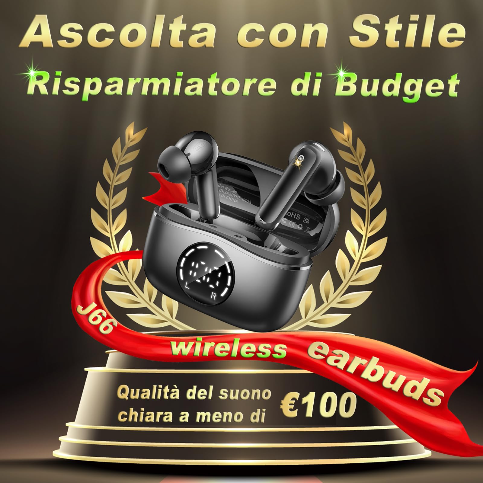 Cuffie Bluetooth, Auricolari Bluetooth 5.4 Stereo HiFi, 48 Ore Cuffie Wireless in Ear con 4 Microfono Cancellazione Rumore, Cuffiette Wireless IP7 Impermeabile, Cuffie Senza Fili per iPhone Android