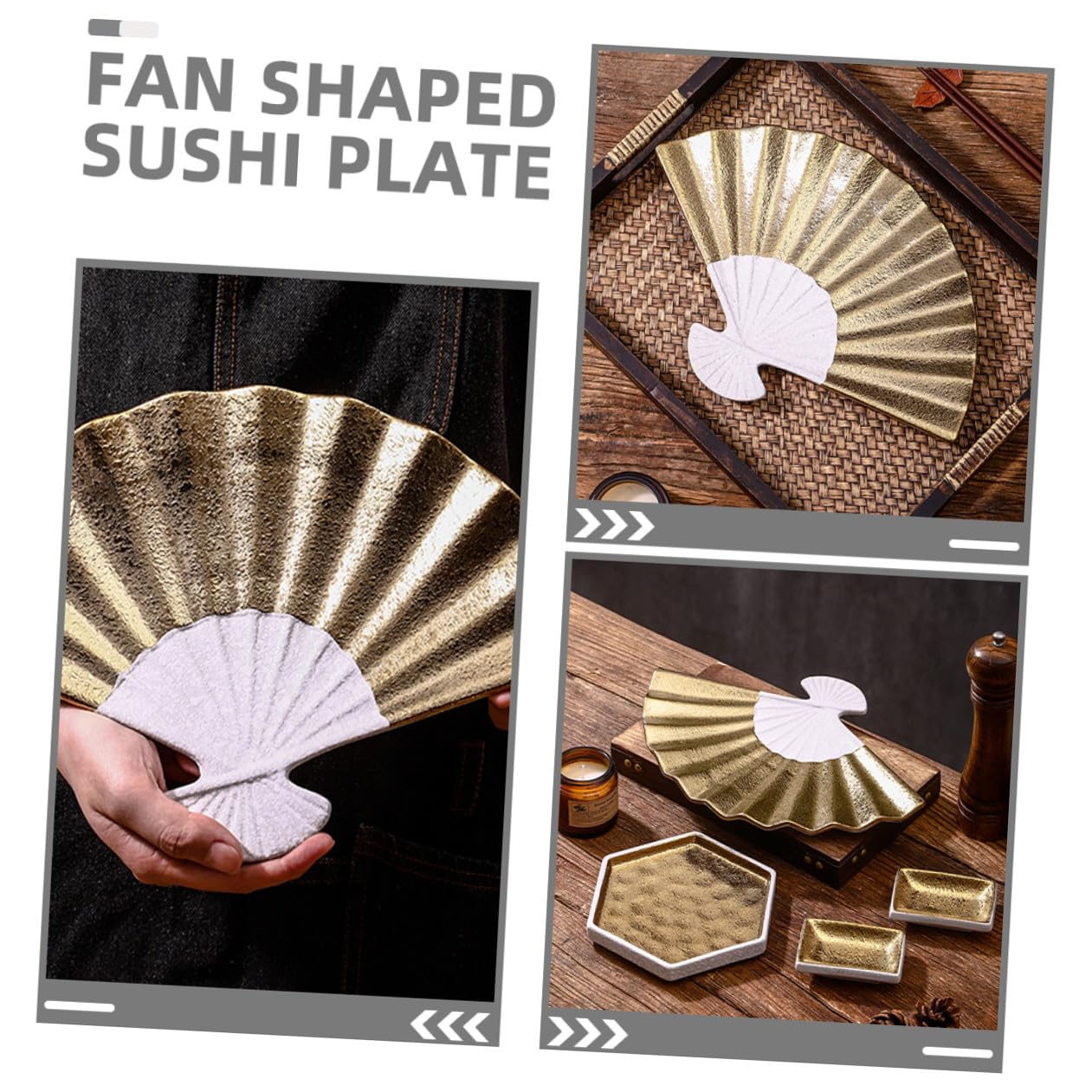 VALICLUD Plateau de Service Facile à Nettoyer Japonerie Forme Éventail en Céramique Design Élégant pour Sushis et Sashimis pour Restaurants et Hôtels