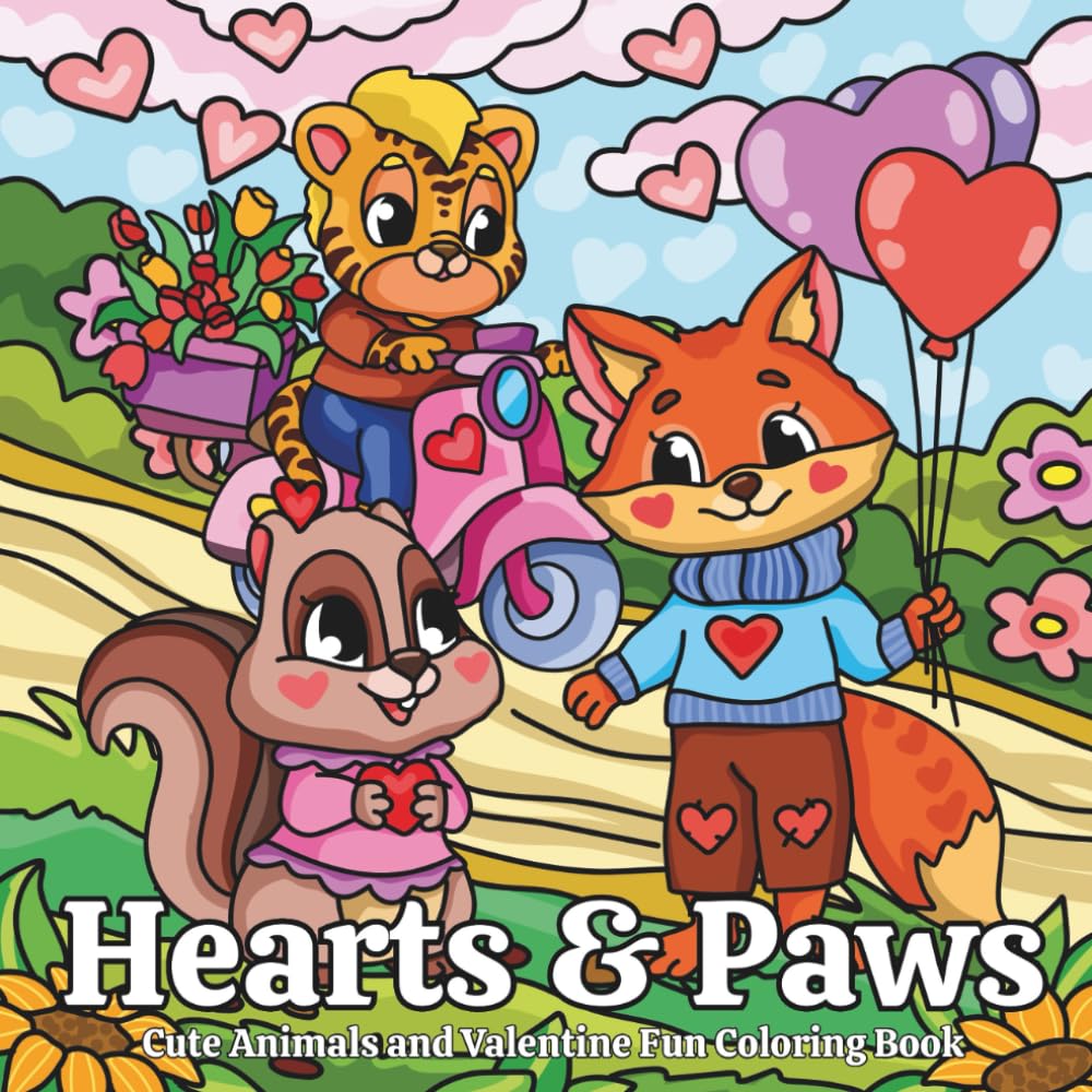 Hearts & Paws: Cute Animals and Valentine Fun Coloring Book
