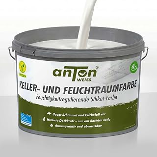 Keller- und Feuchtraumfarbe | Kellerraumfarbe | Weiß | für Allergiker | Vorbeugend und sofort gegen Schimmel | deckt beim ersten Anstrich | geruchsfrei&Atmungsaktiv | 80-100m² | 17 Kg 25% MEHR INHALT