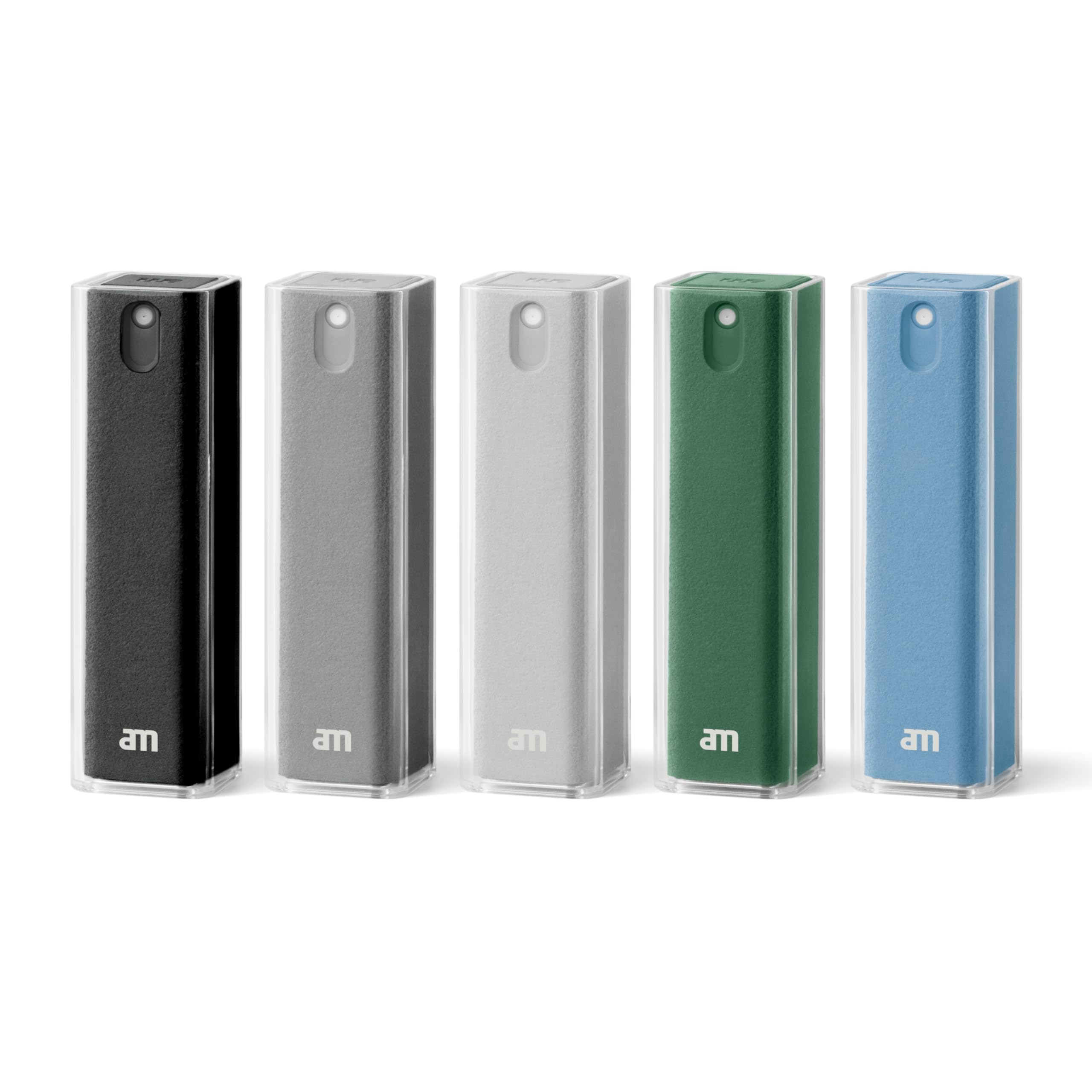 am Nettoyant Écran Portable 2 en 1 Chiffon Microfibre - 10,5 ml - Kit Nettoyage Voiture Pour Smartphones, Lunettes, Tablettes, Écrans TV et Ordinateur, Noir, Gris, Gris Clair, Vert, Bleu, 5 Pack