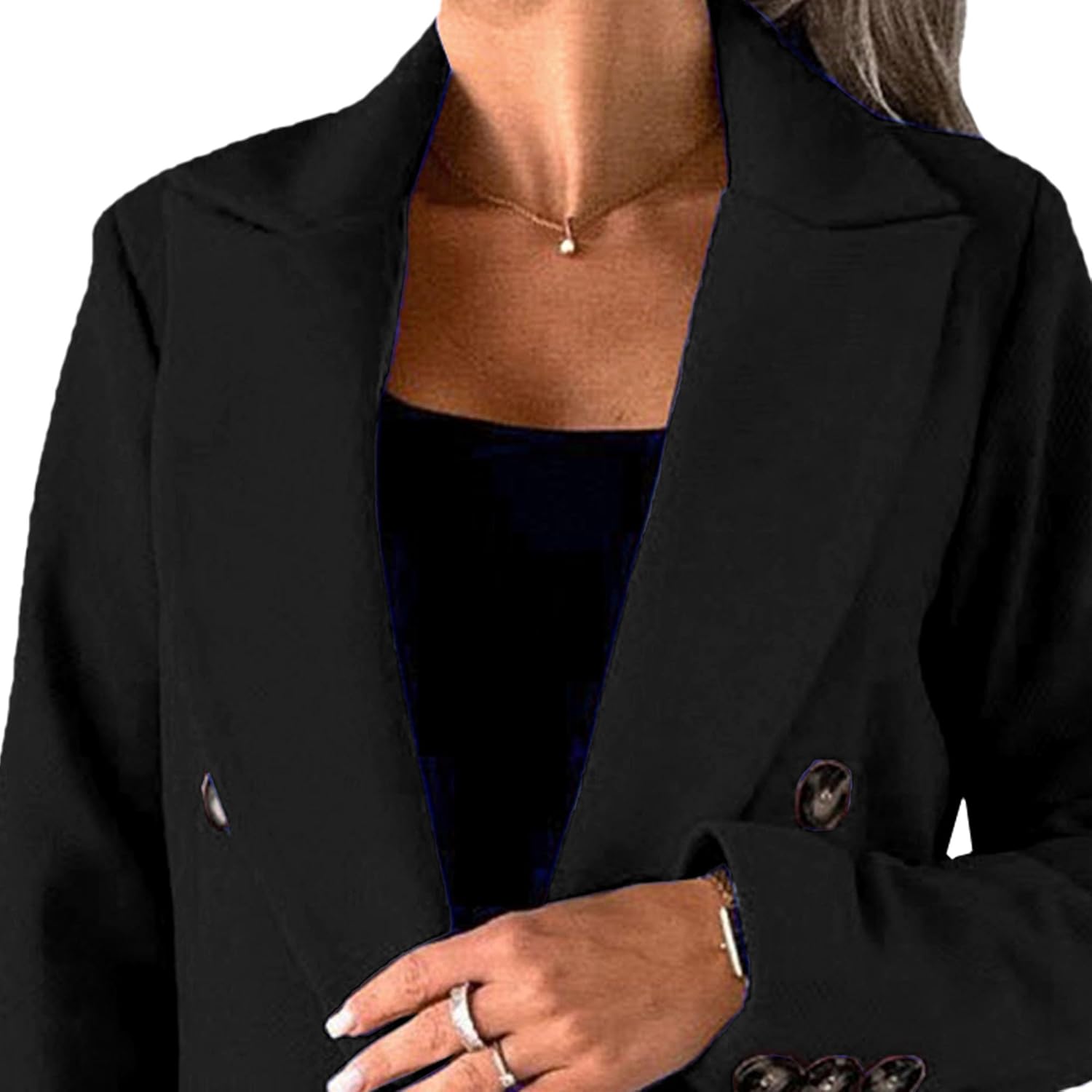 Elegant Black Double-Breasted Overcoat Detail